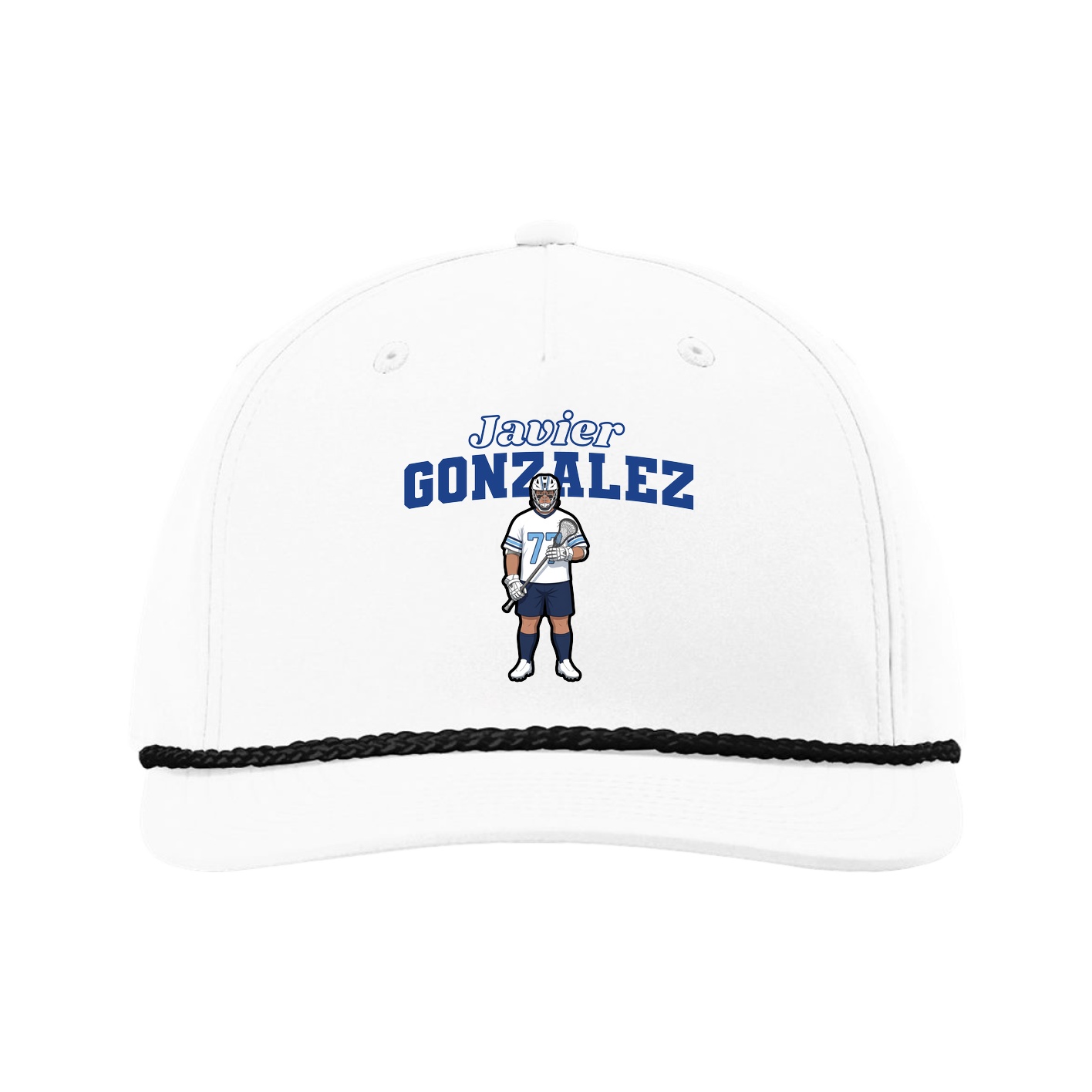 Five-Panel Classic Rope Cap — Name Arch in White