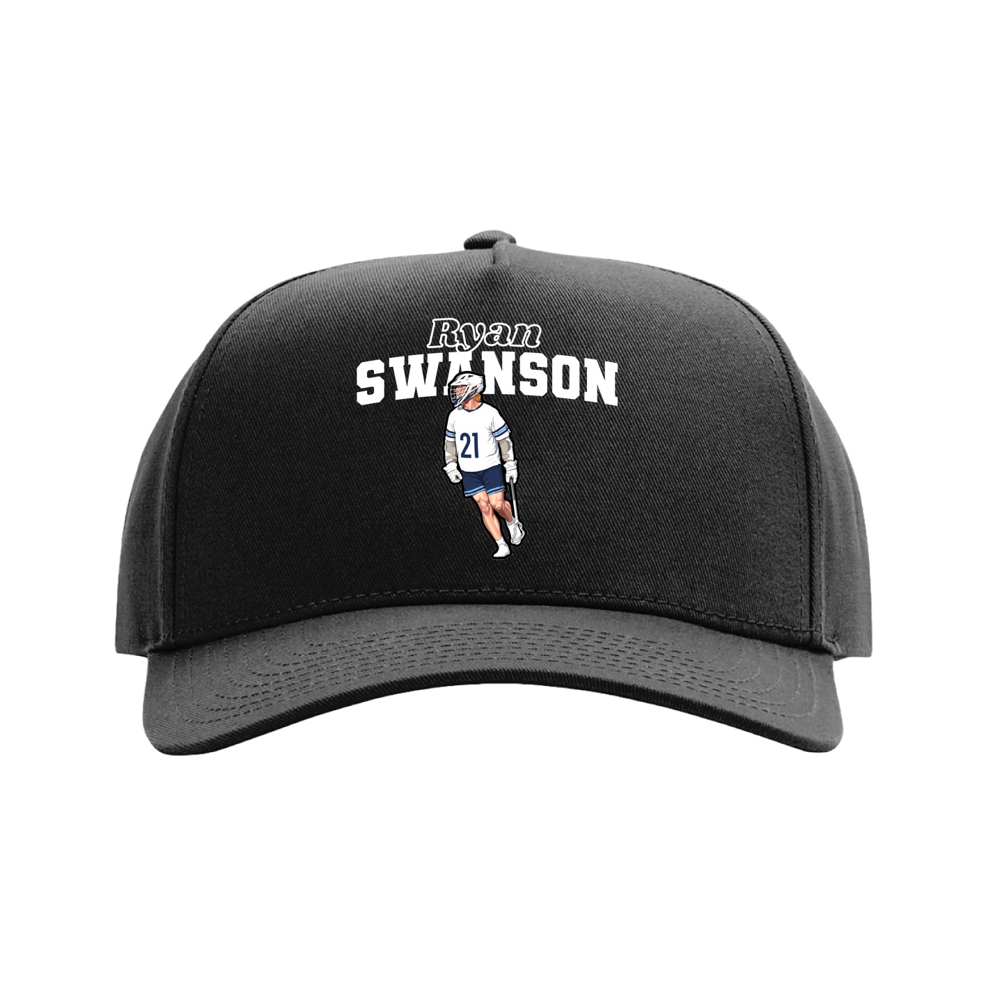 Full Fabric Five-Panel Champ Cap — Name Arch in Black