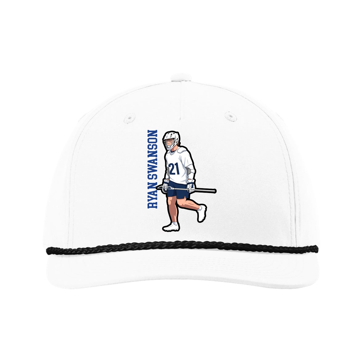 Five-Panel Classic Rope Cap — Name Vertical in White