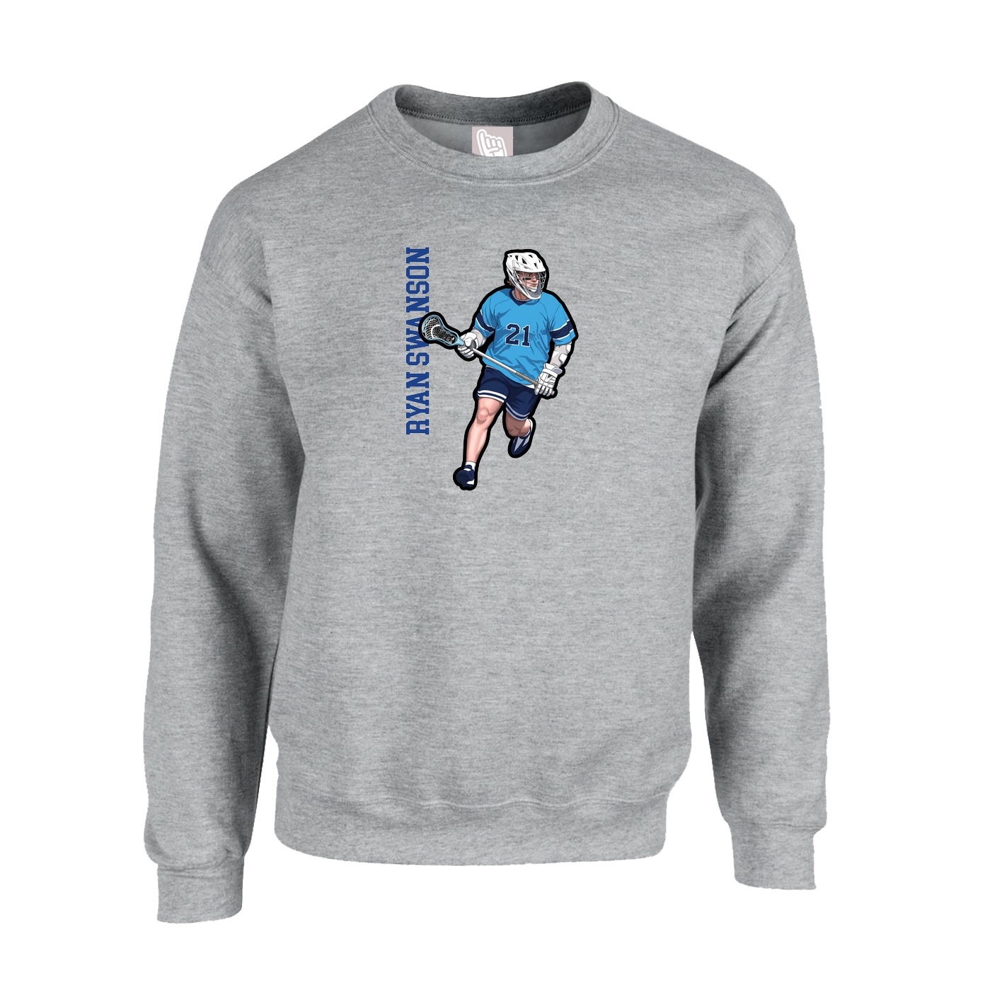 Fleece Crew — Name Vertical in Grey