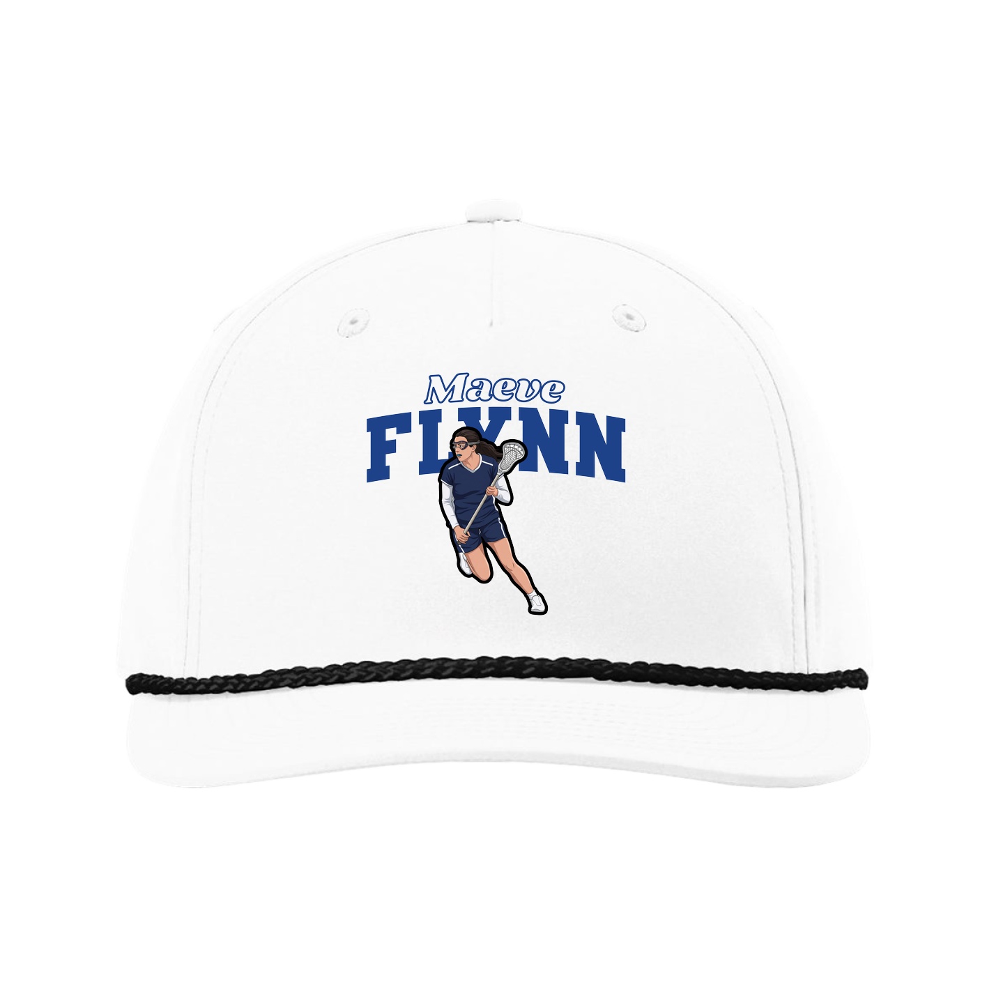 Five-Panel Classic Rope Cap — Name Arch in White