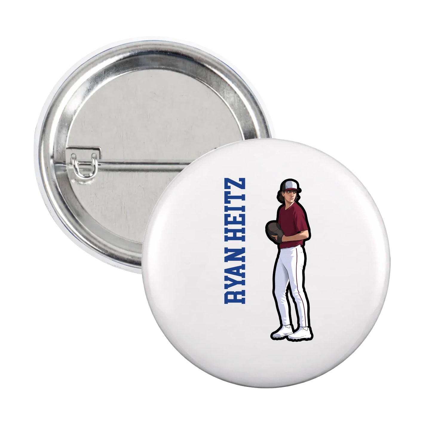 Game Day Button — Name Vertical in White