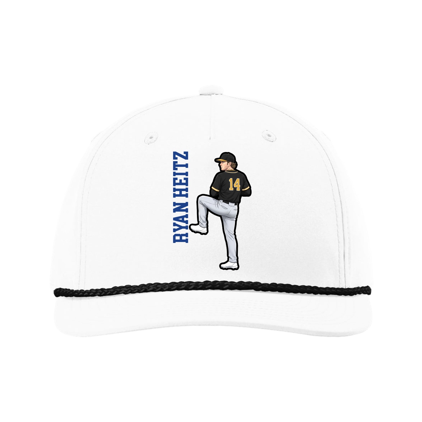 Five-Panel Classic Rope Cap — Name Vertical in White
