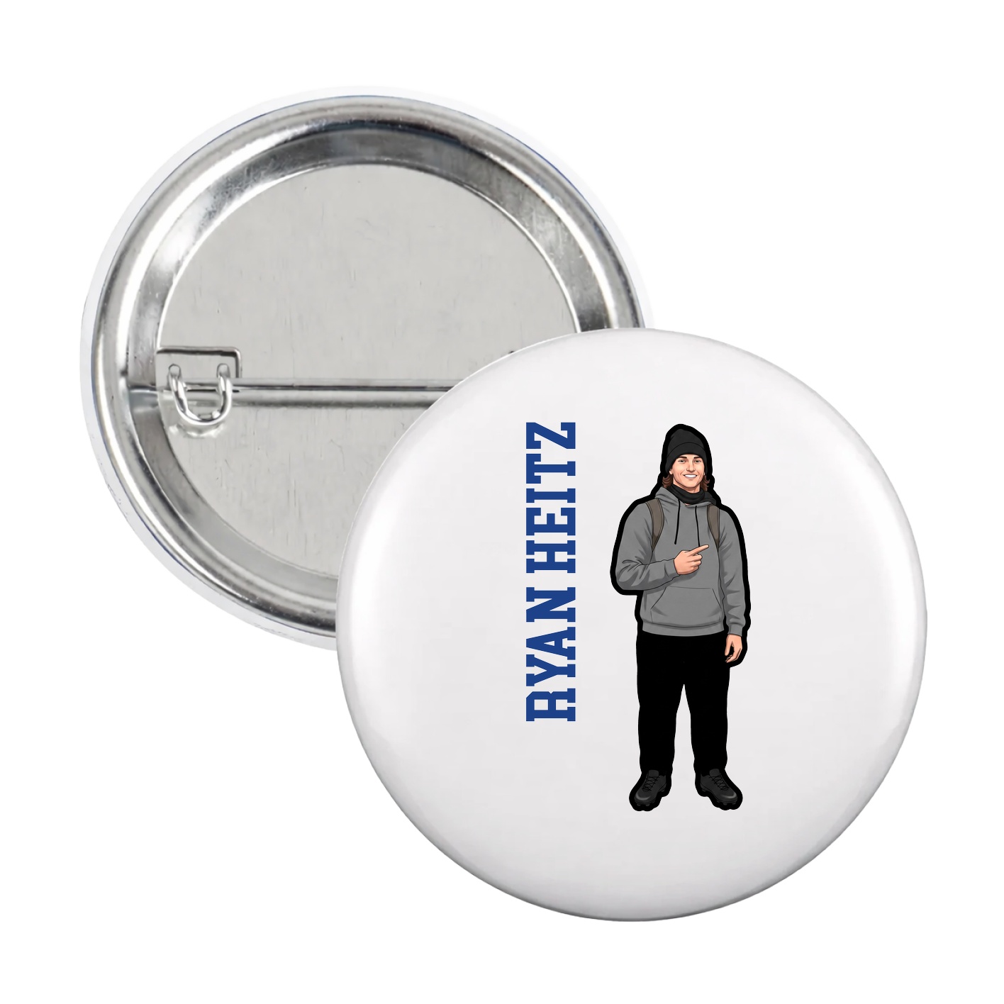 Game Day Button — Name Vertical in White