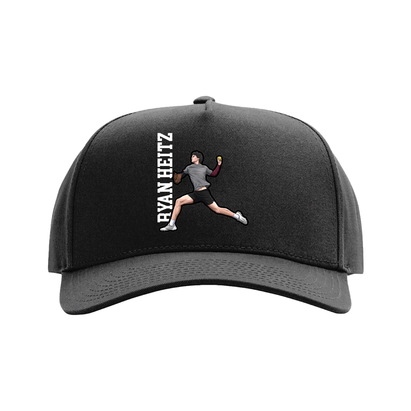 Full Fabric Five-Panel Champ Cap — Name Vertical in Black