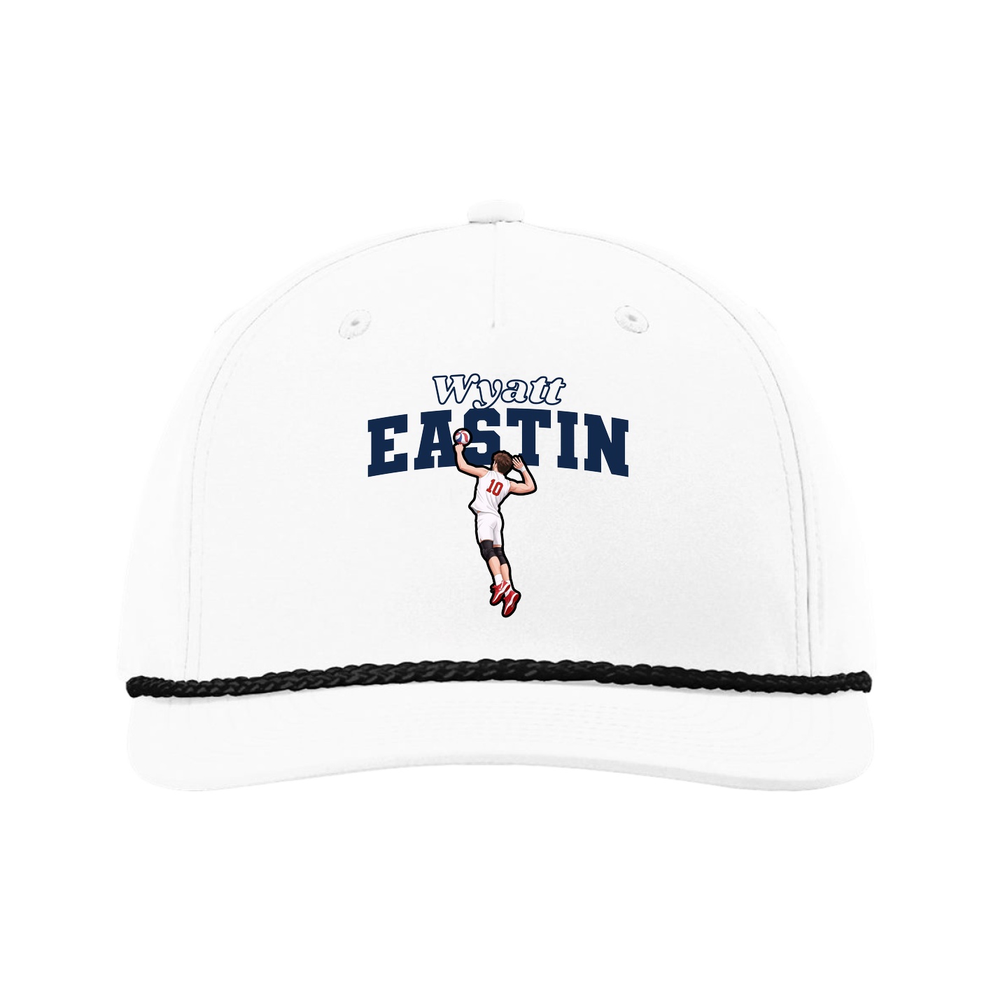 Five-Panel Classic Rope Cap — Name Arch in White