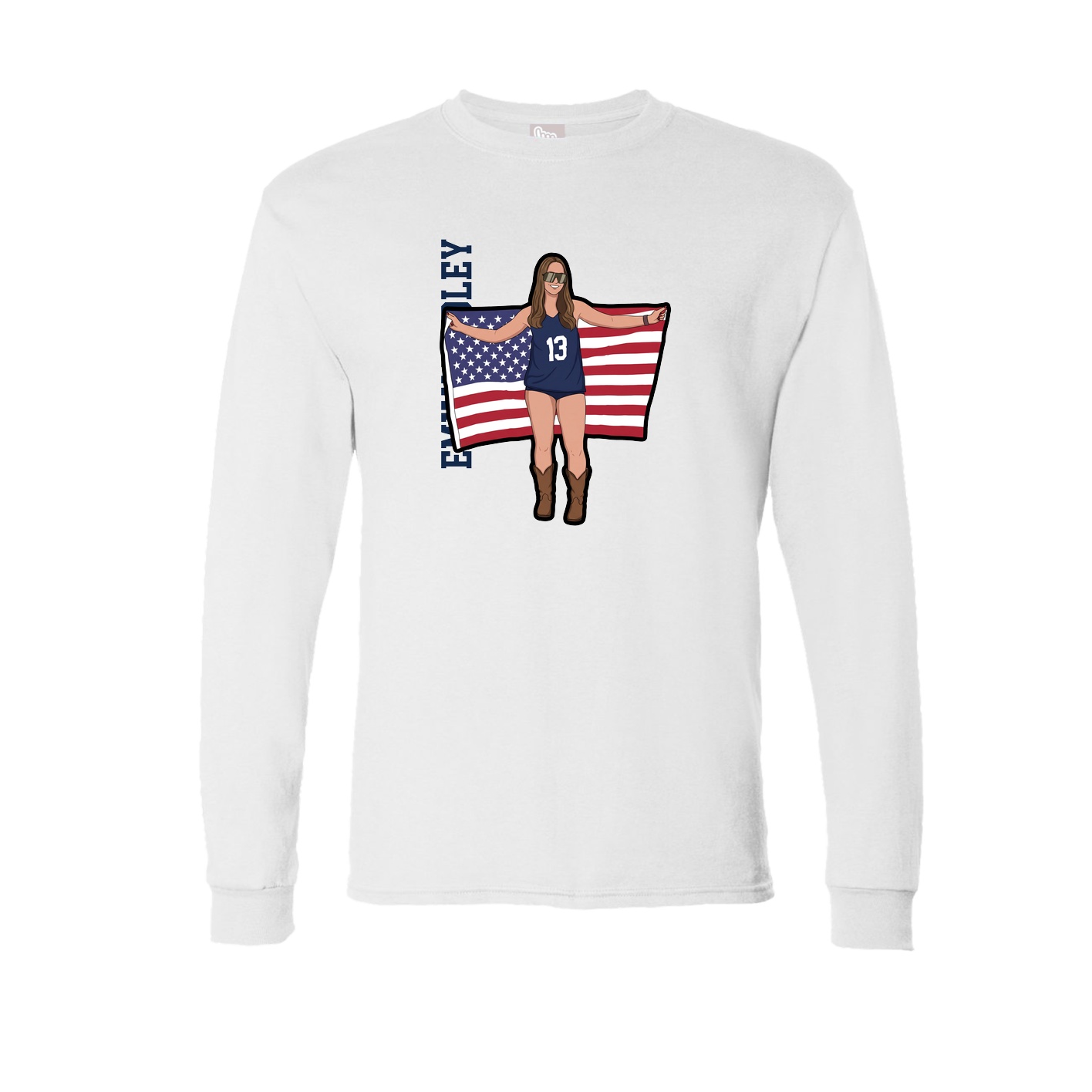 Long Sleeve Tee — Name Vertical in White