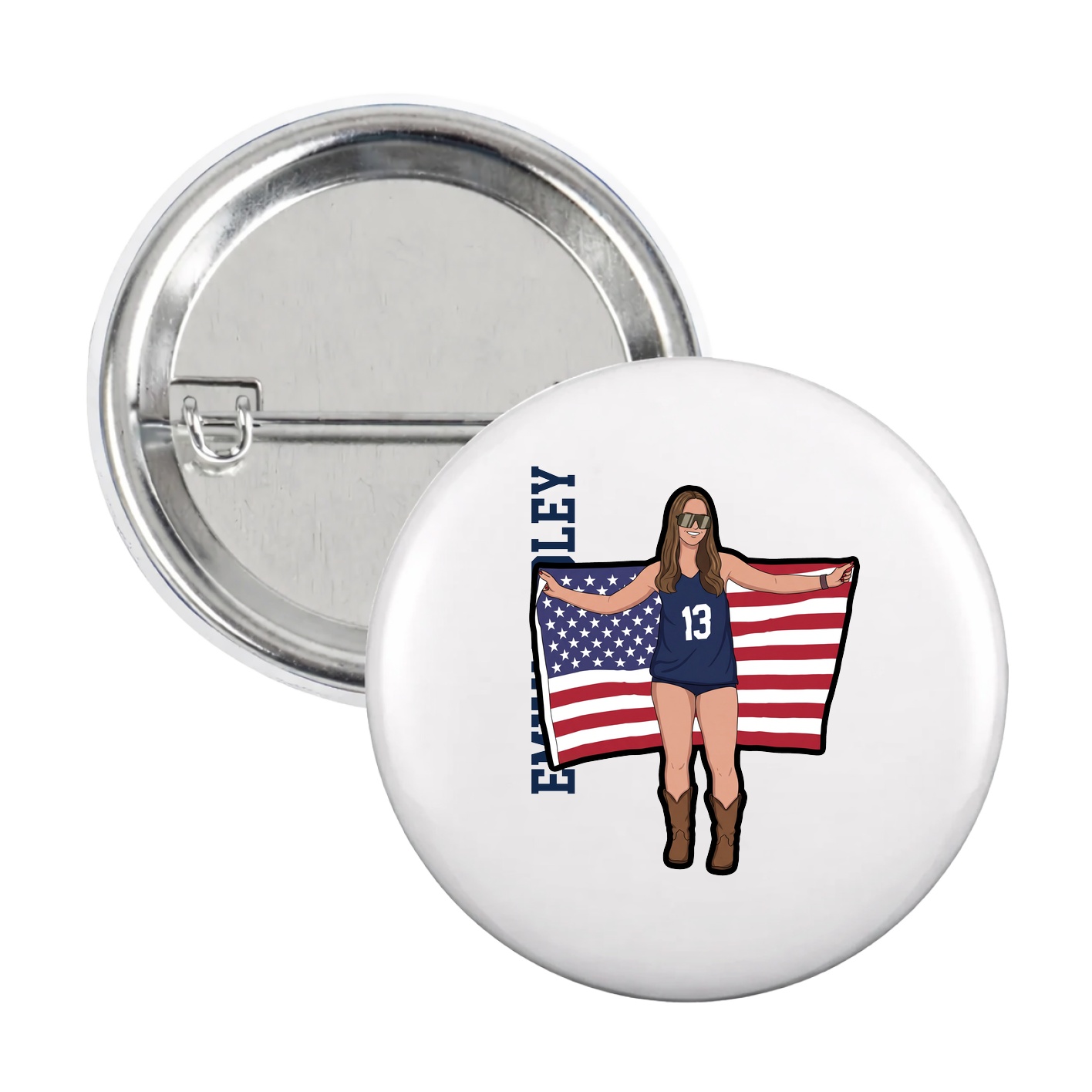 Game Day Button — Name Vertical in White