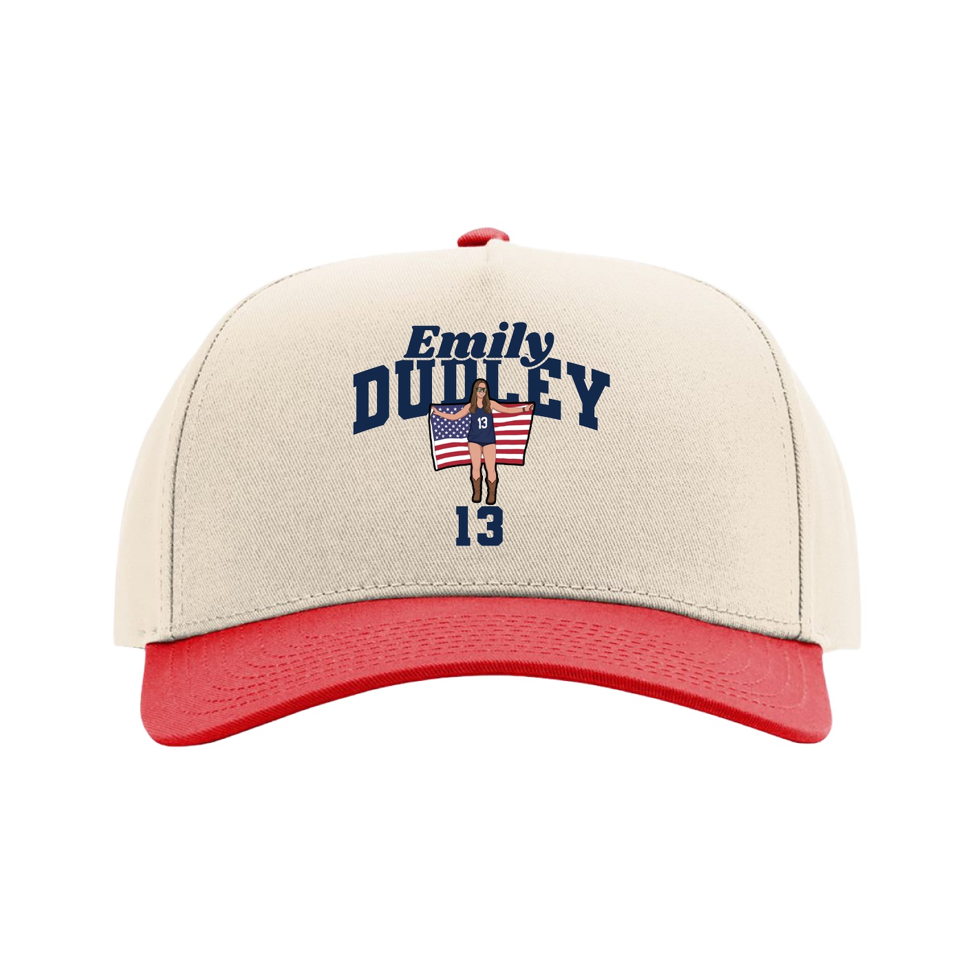 Full Fabric Five-Panel Champ Cap — Signature Arch in Cream/Red