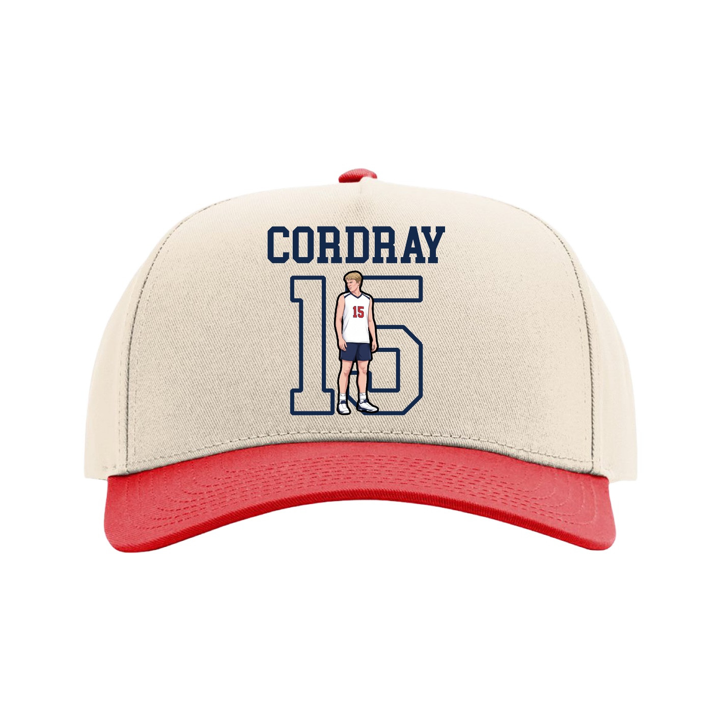 Full Fabric Five-Panel Champ Cap — Shirsey in Cream/Red