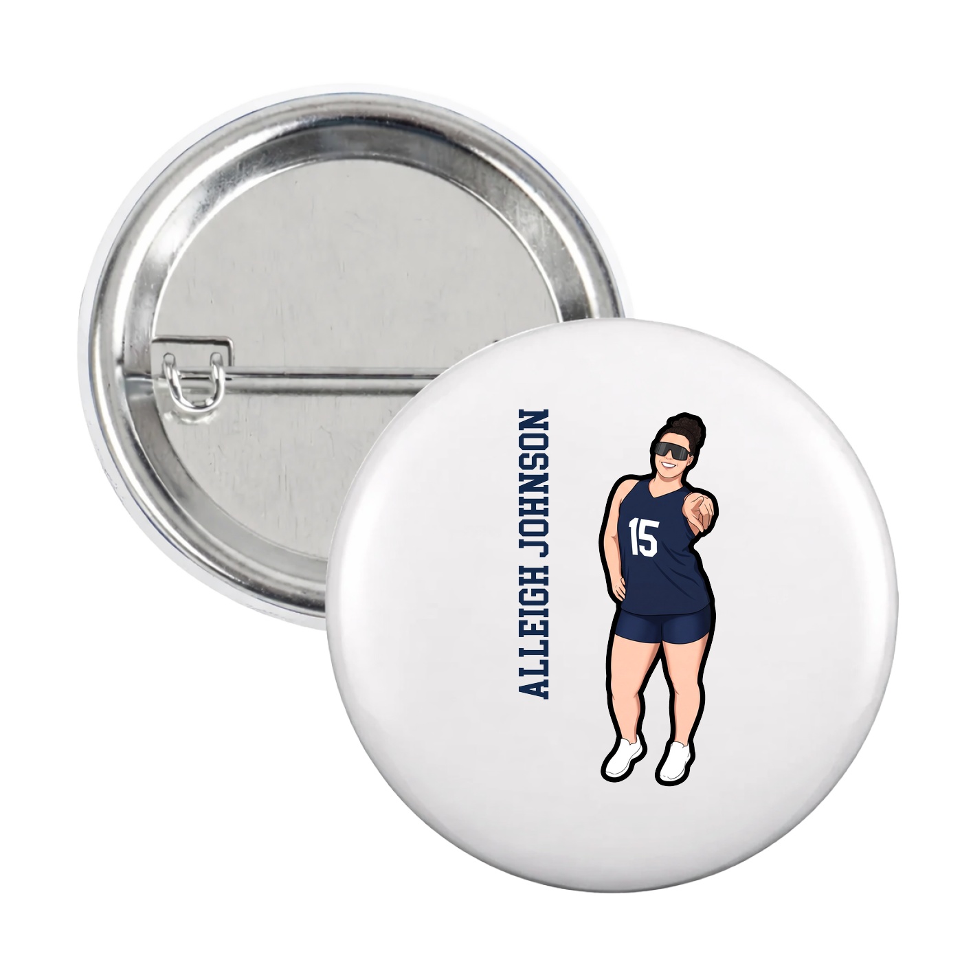 Game Day Button — Name Vertical in White
