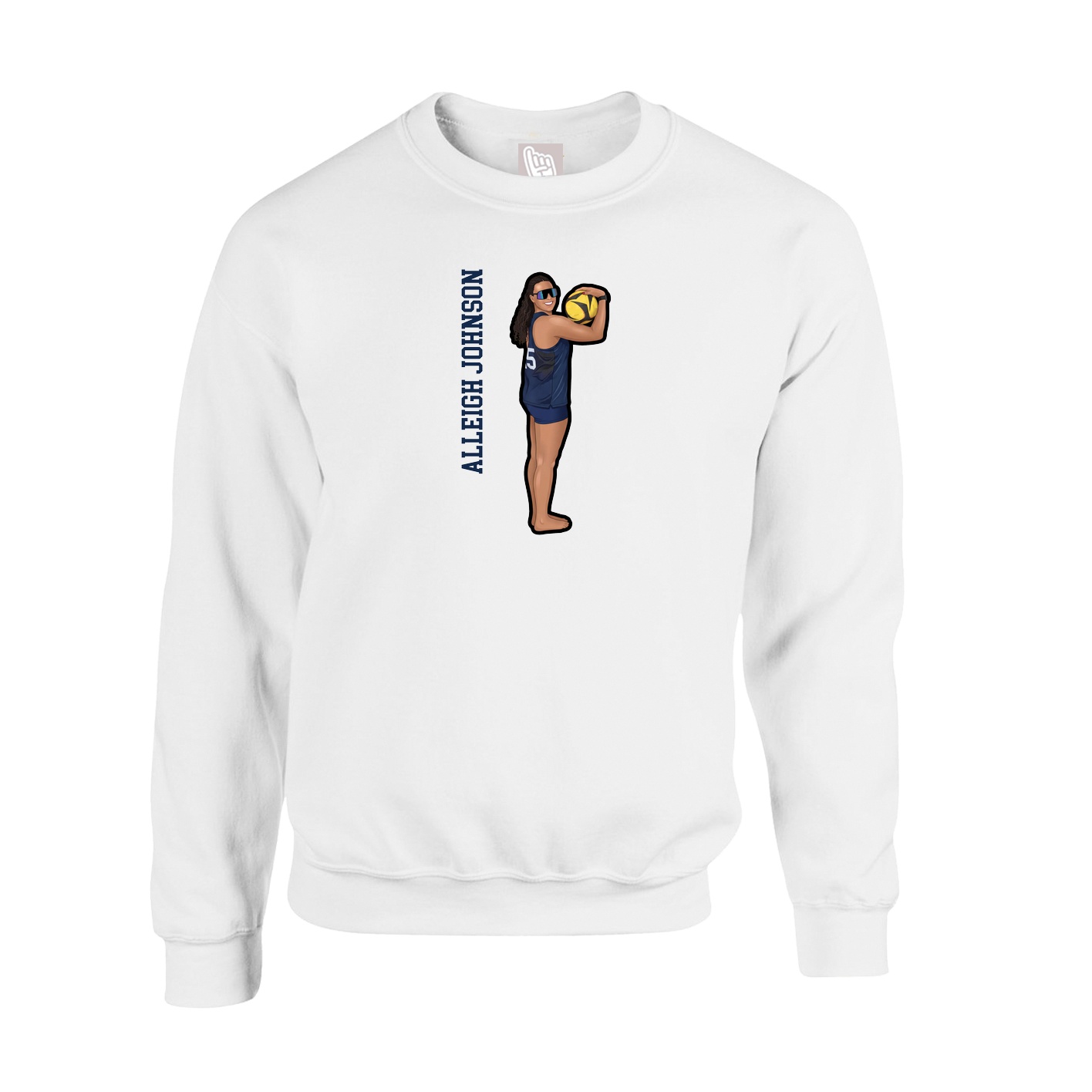 Fleece Crew — Name Vertical in White