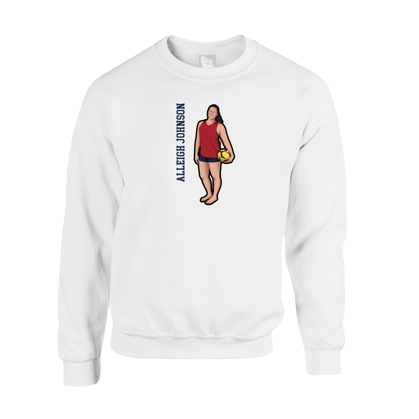 Fleece Crew — Name Vertical in White