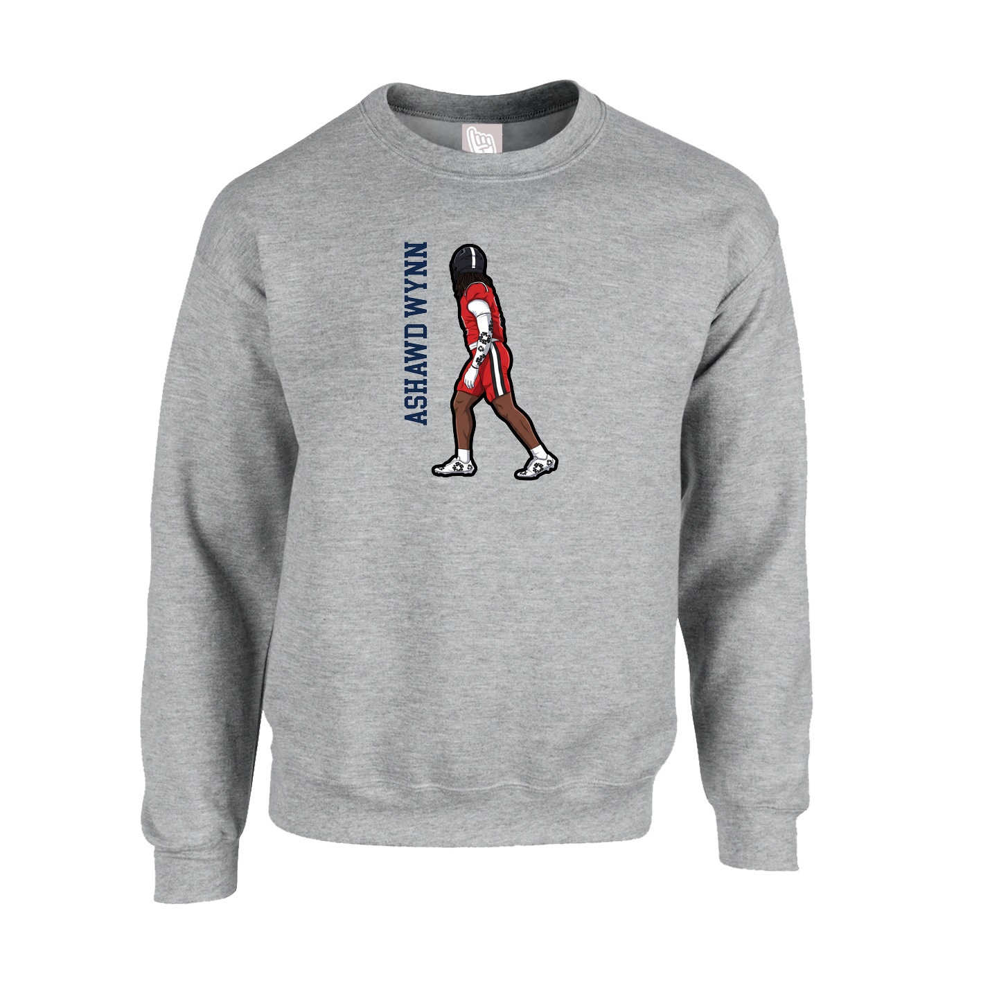 Fleece Crew — Name Vertical in Grey