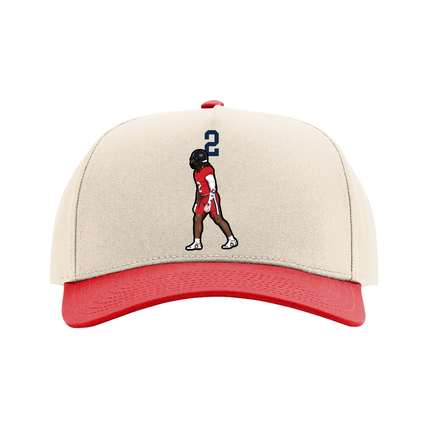 Full Fabric Five-Panel Champ Cap — Number Top in Cream/Red