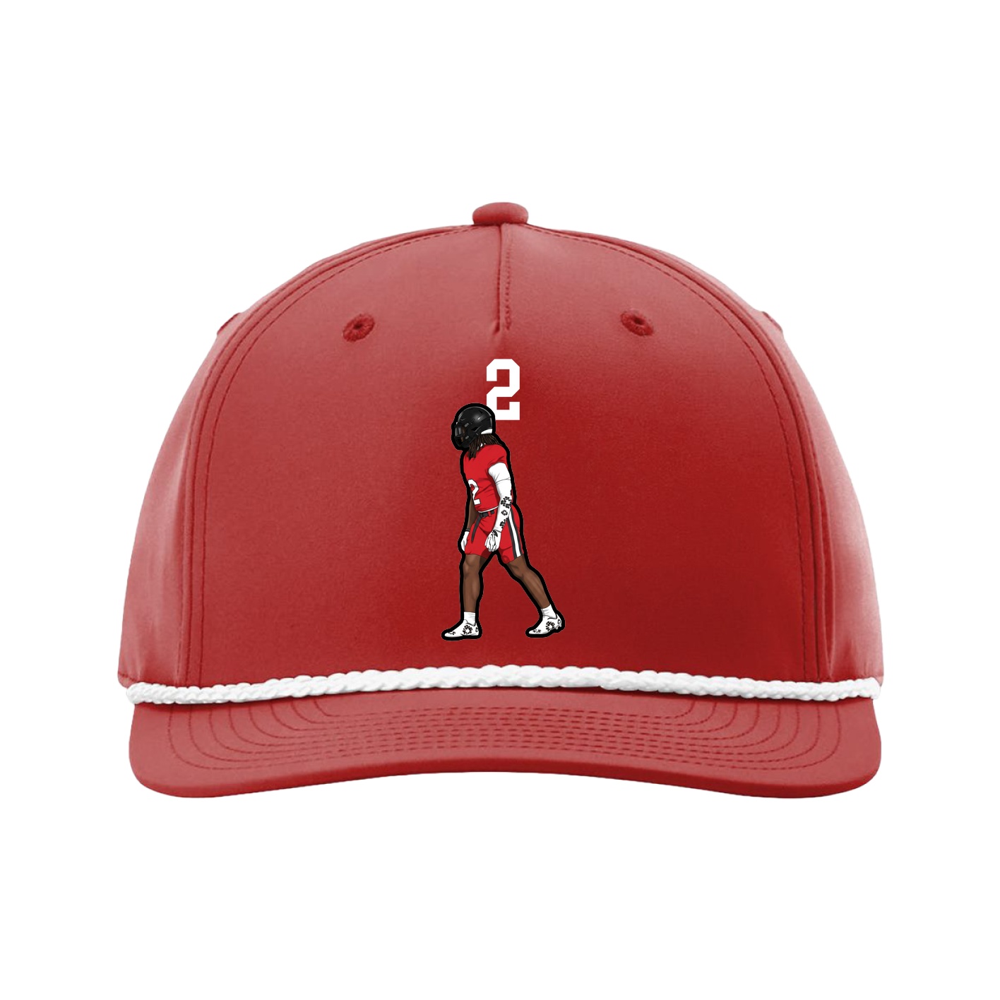 Five-Panel Classic Rope Cap — Number Top in Red