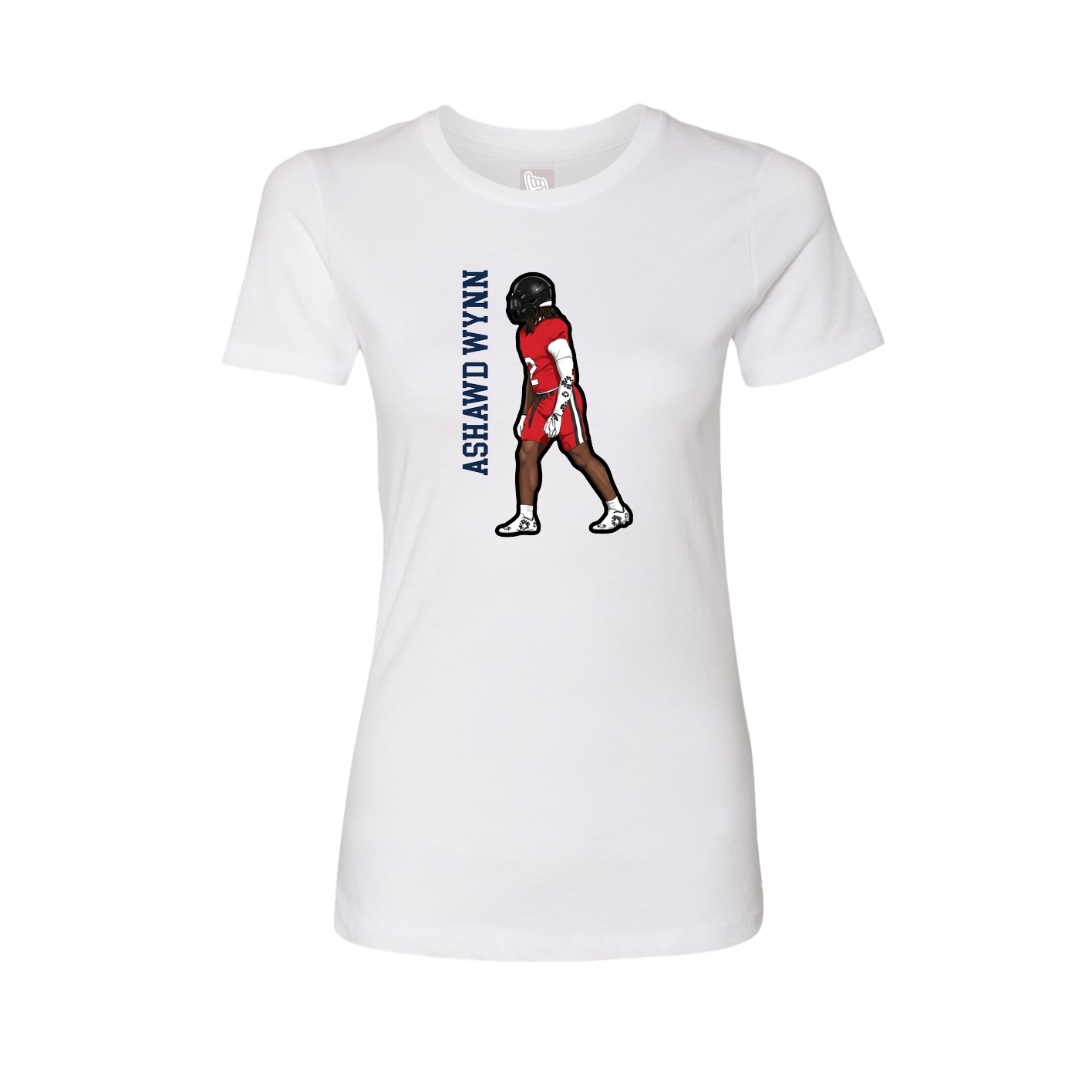 Womens Tee — Name Vertical in White