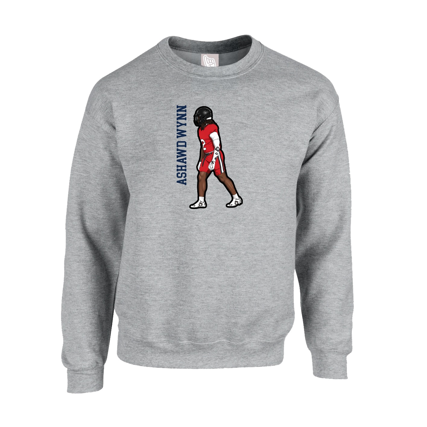 Fleece Crew — Name Vertical in Grey
