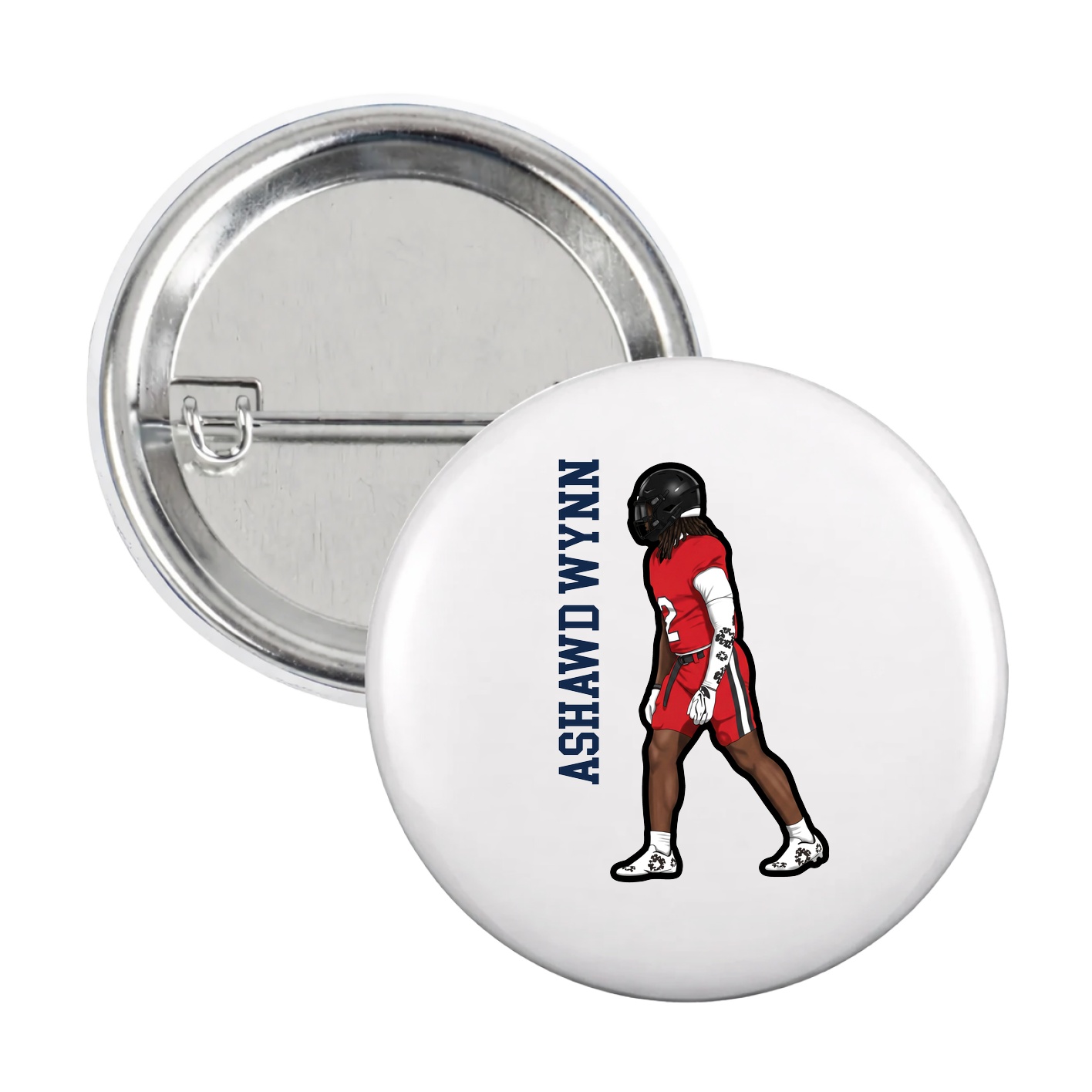 Game Day Button — Name Vertical in White