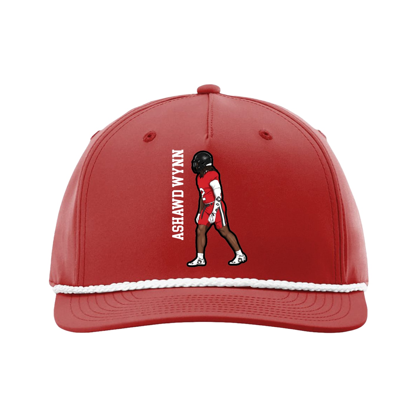 Five-Panel Classic Rope Cap — Name Vertical in Red