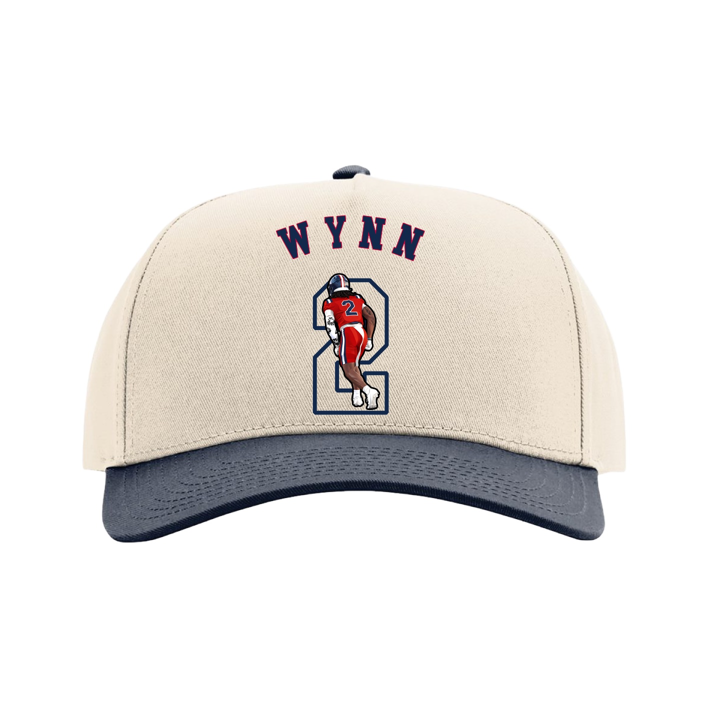 Full Fabric Five-Panel Champ Cap — Shirsey Arch in Cream/Navy
