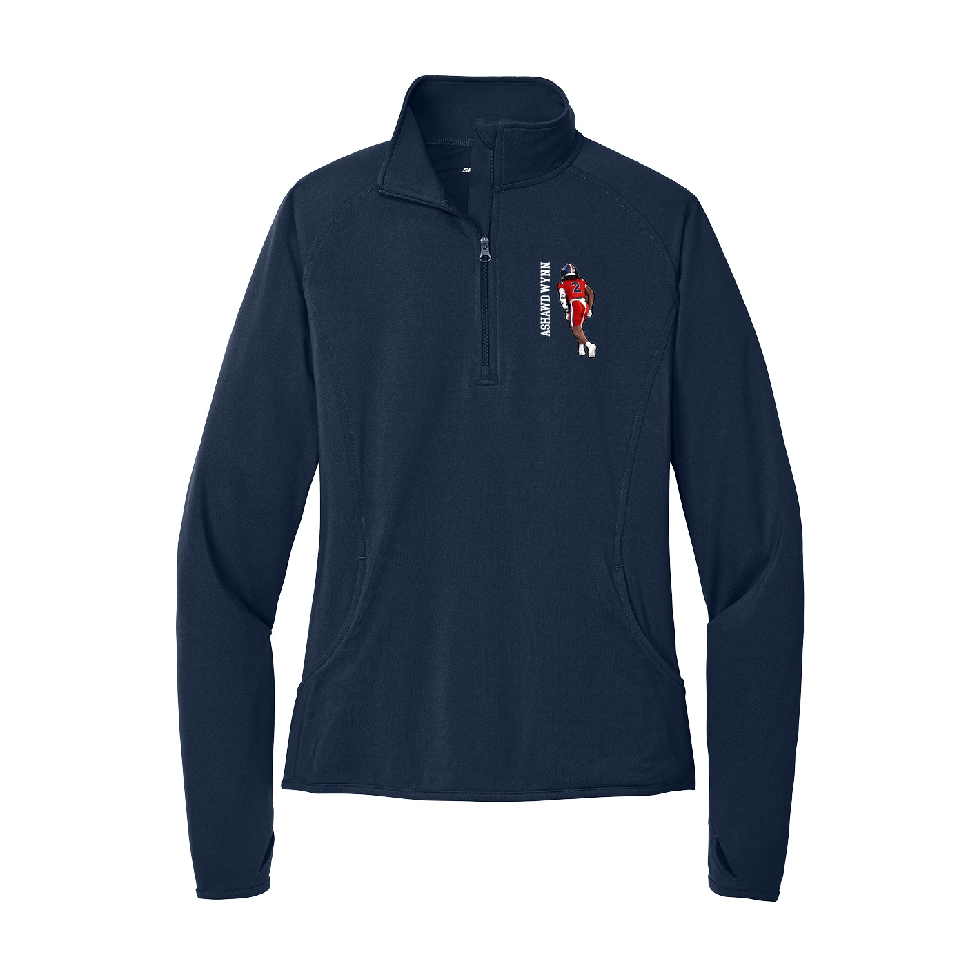 Women's Q-Zip Pullover — Name Vertical in Navy