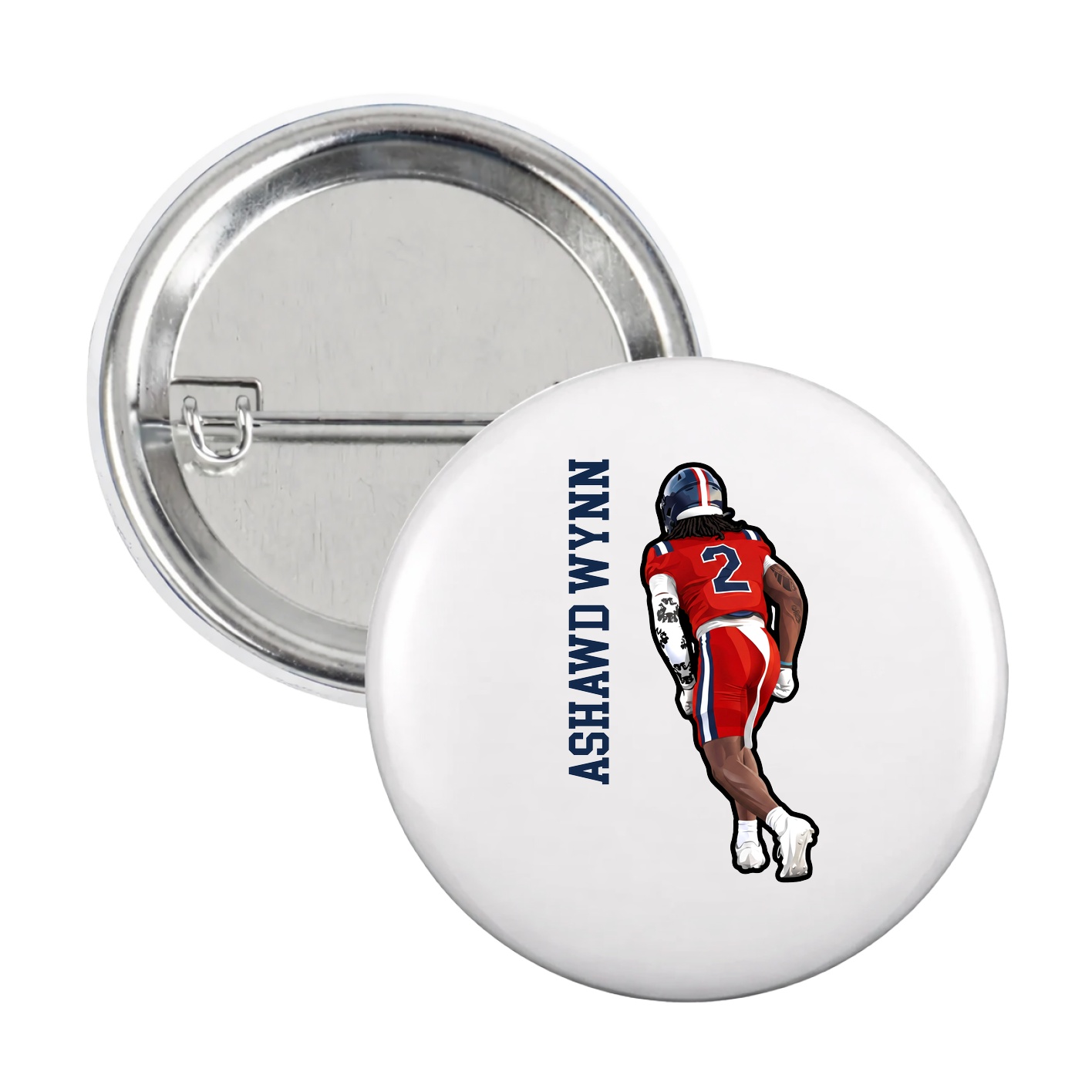 Game Day Button — Name Vertical in White