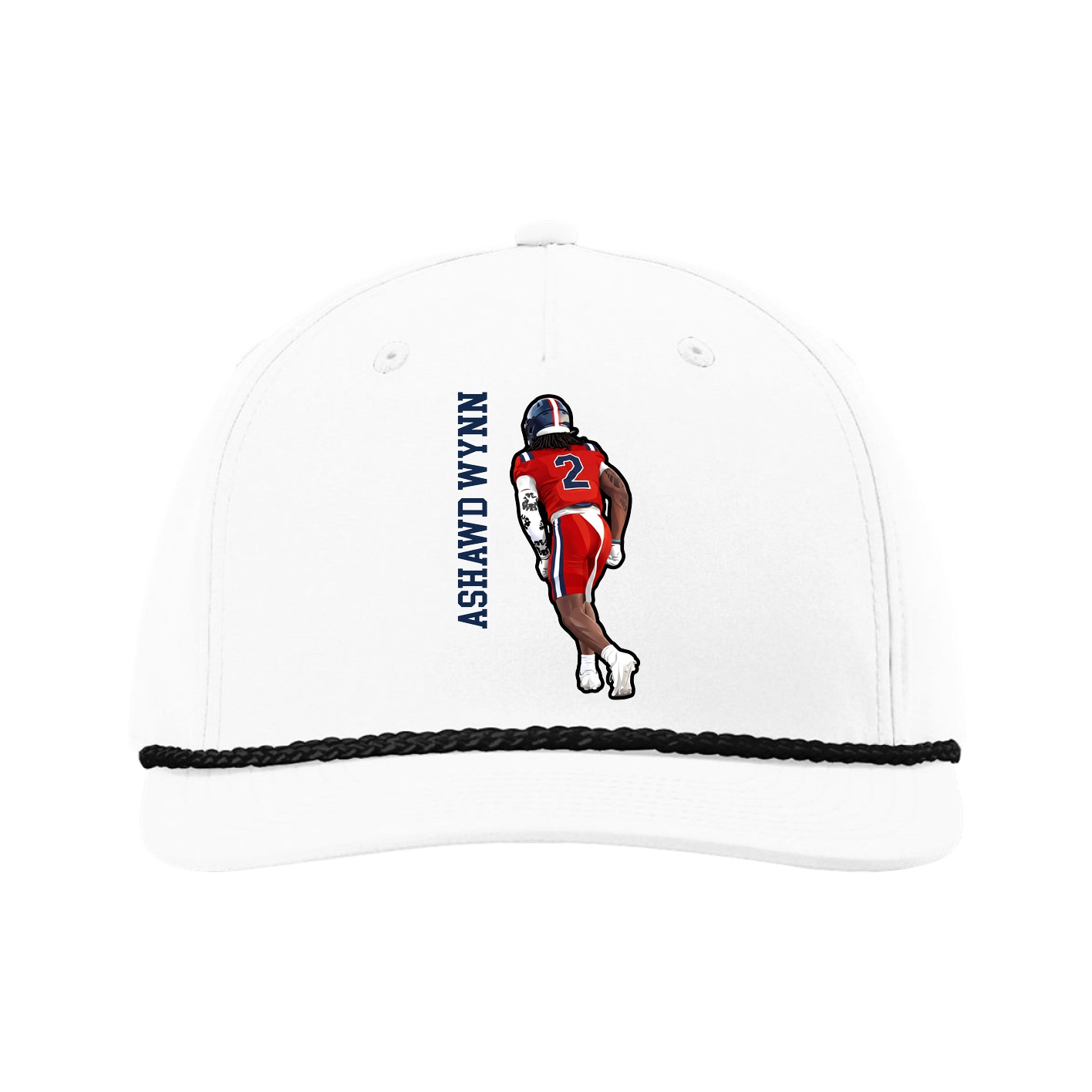 Five-Panel Classic Rope Cap — Name Vertical in White