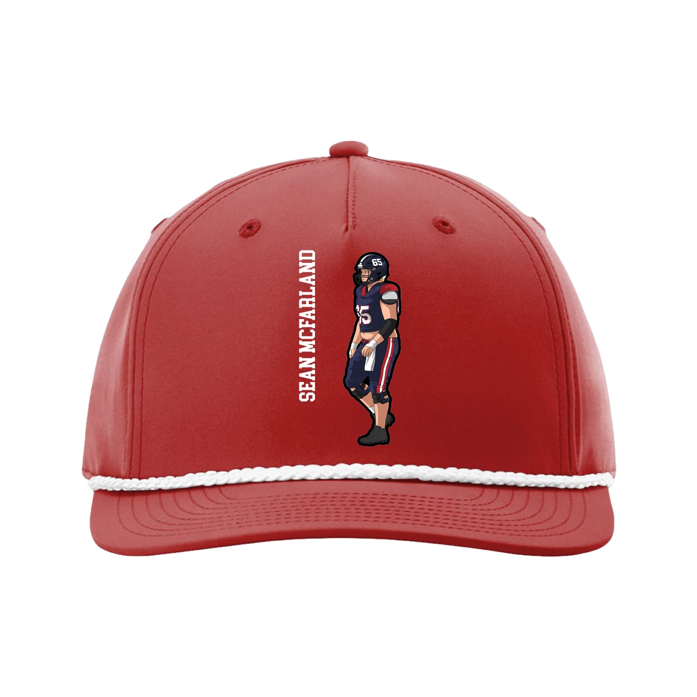 Five-Panel Classic Rope Cap — Name Vertical in Red