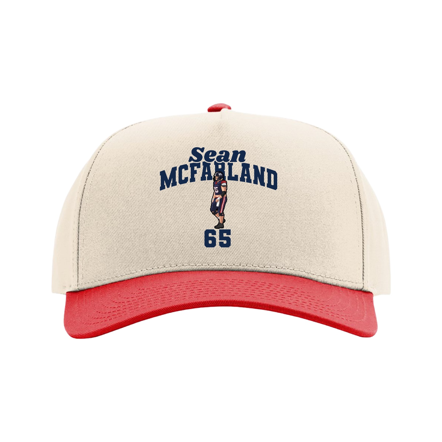 Full Fabric Five-Panel Champ Cap — Signature Arch in Cream/Red
