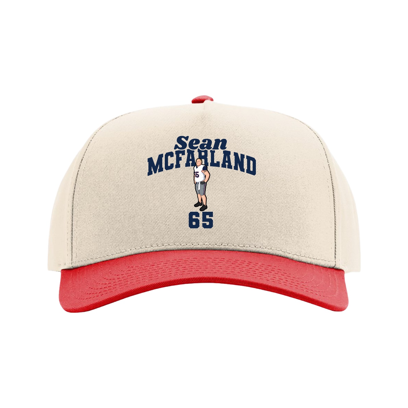 Full Fabric Five-Panel Champ Cap — Signature Arch in Cream/Red