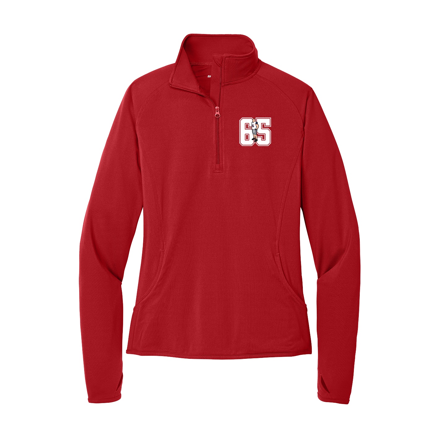 Women's Q-Zip Pullover — Number in Red
