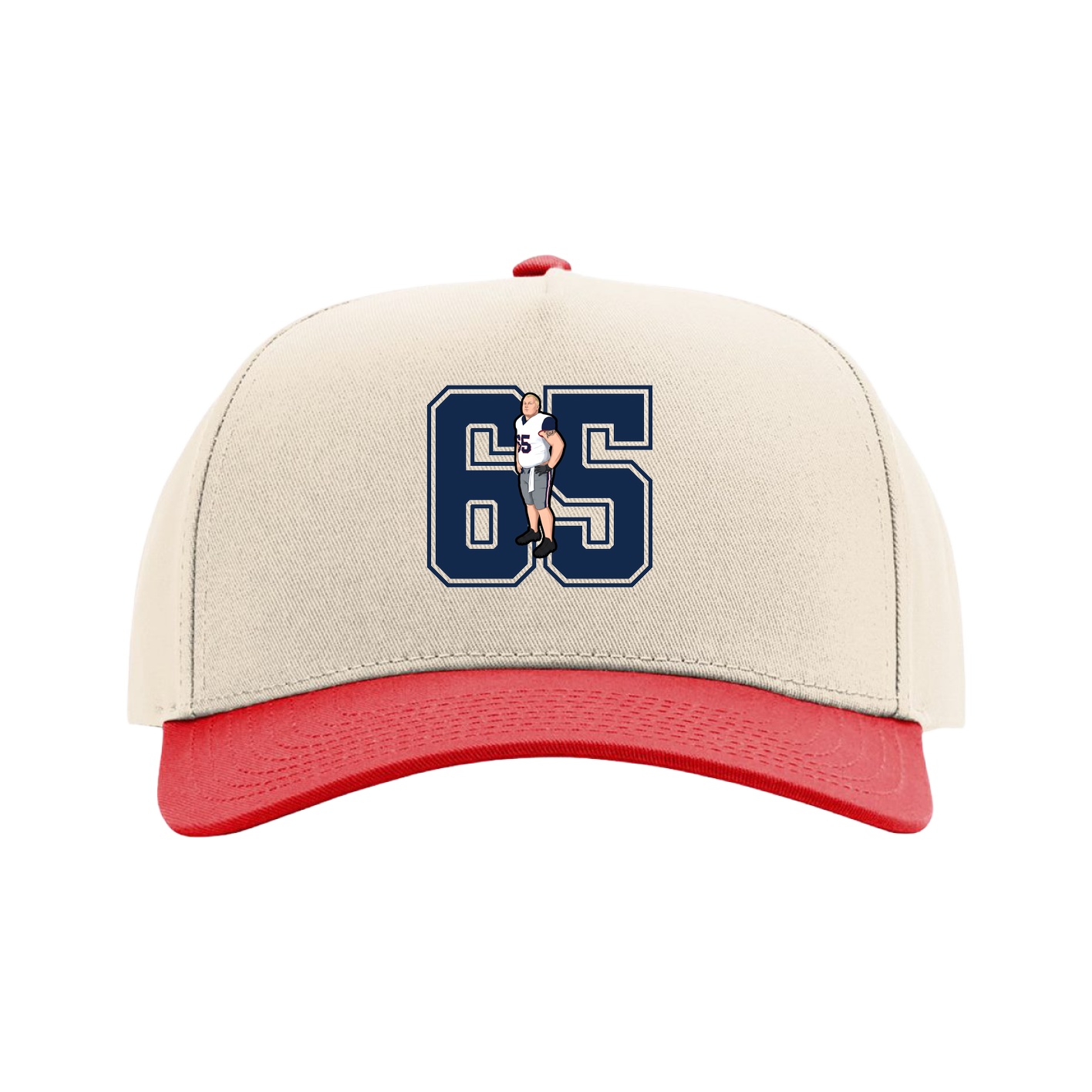 Full Fabric Five-Panel Champ Cap — Number in Cream/Red