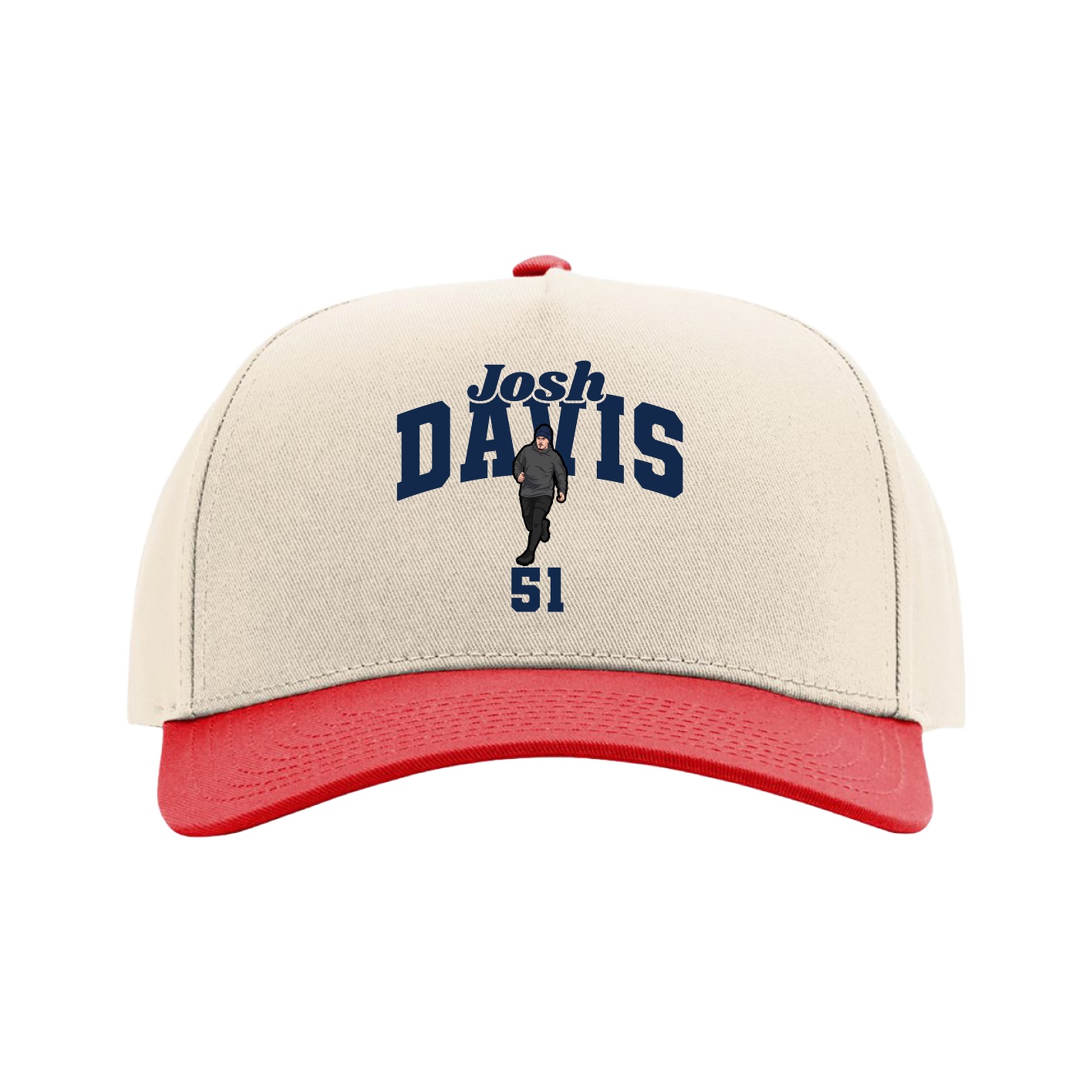 Full Fabric Five-Panel Champ Cap — Signature Arch in Cream/Red
