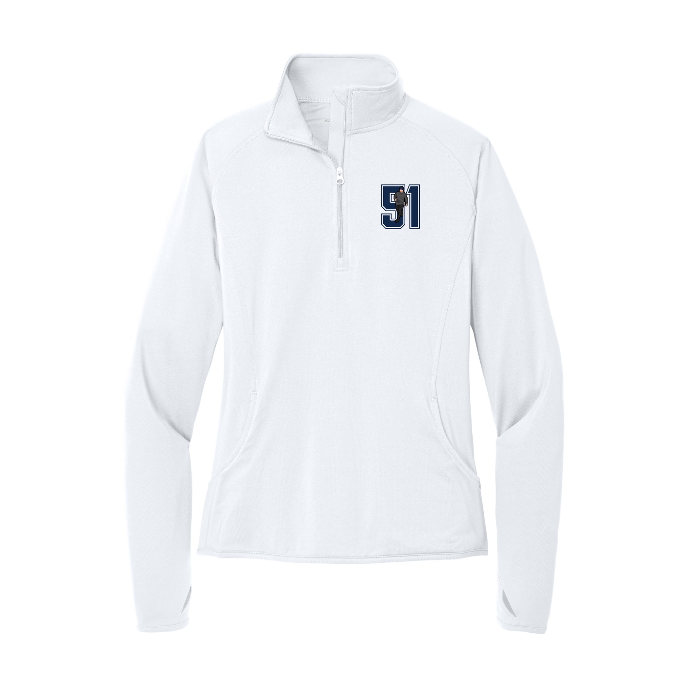Women's Q-Zip Pullover — Number in White