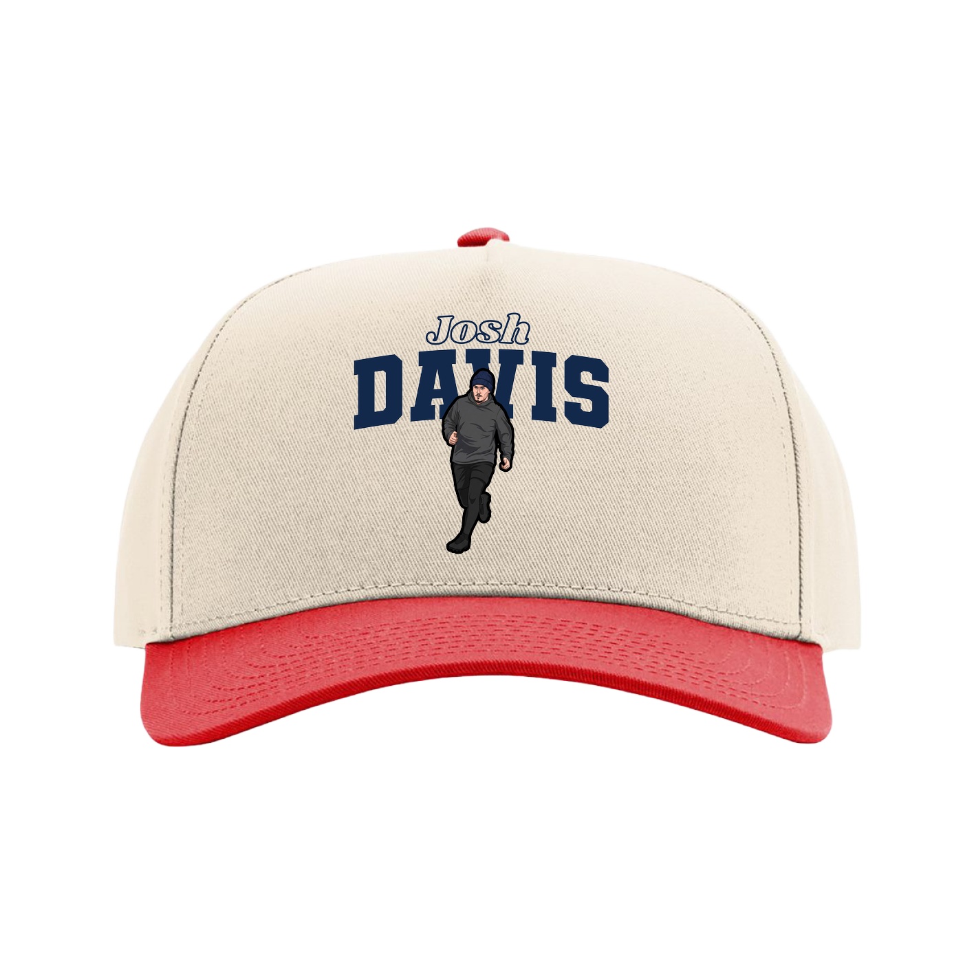 Full Fabric Five-Panel Champ Cap — Name Arch in Cream/Red