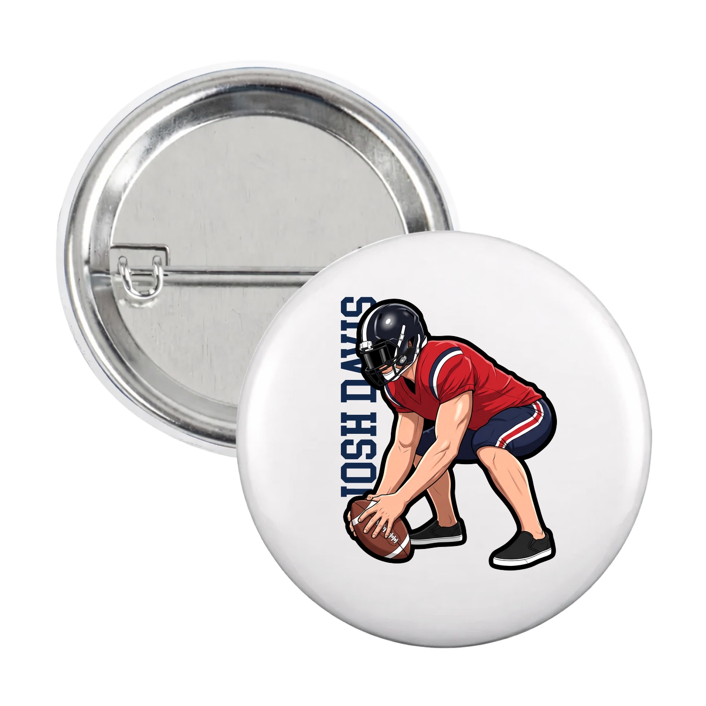 Game Day Button — Name Vertical in White