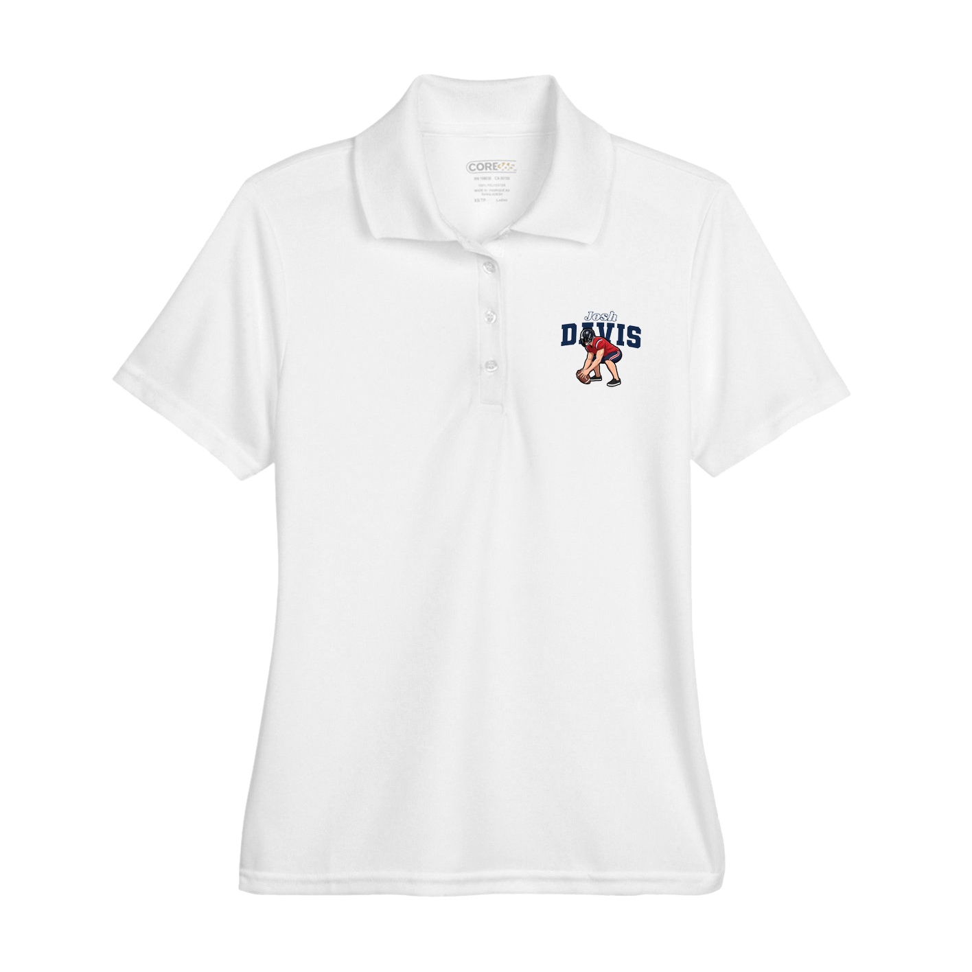 Womens Performance Polo — Name Arch in White