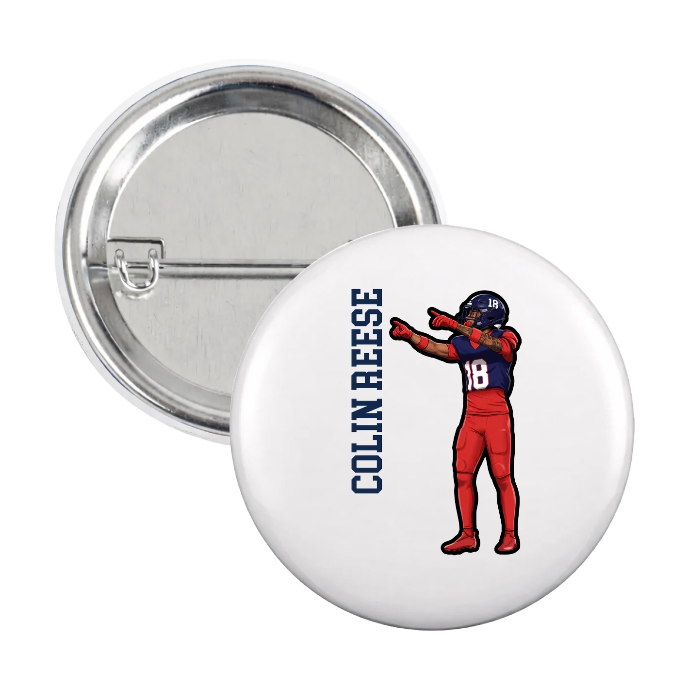 Game Day Button — Name Vertical in White