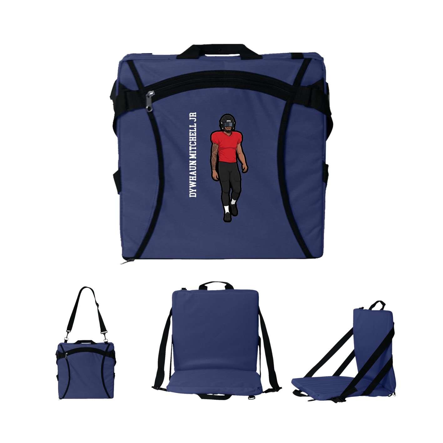 Folding Stadium Seat — Name Vertical in Navy