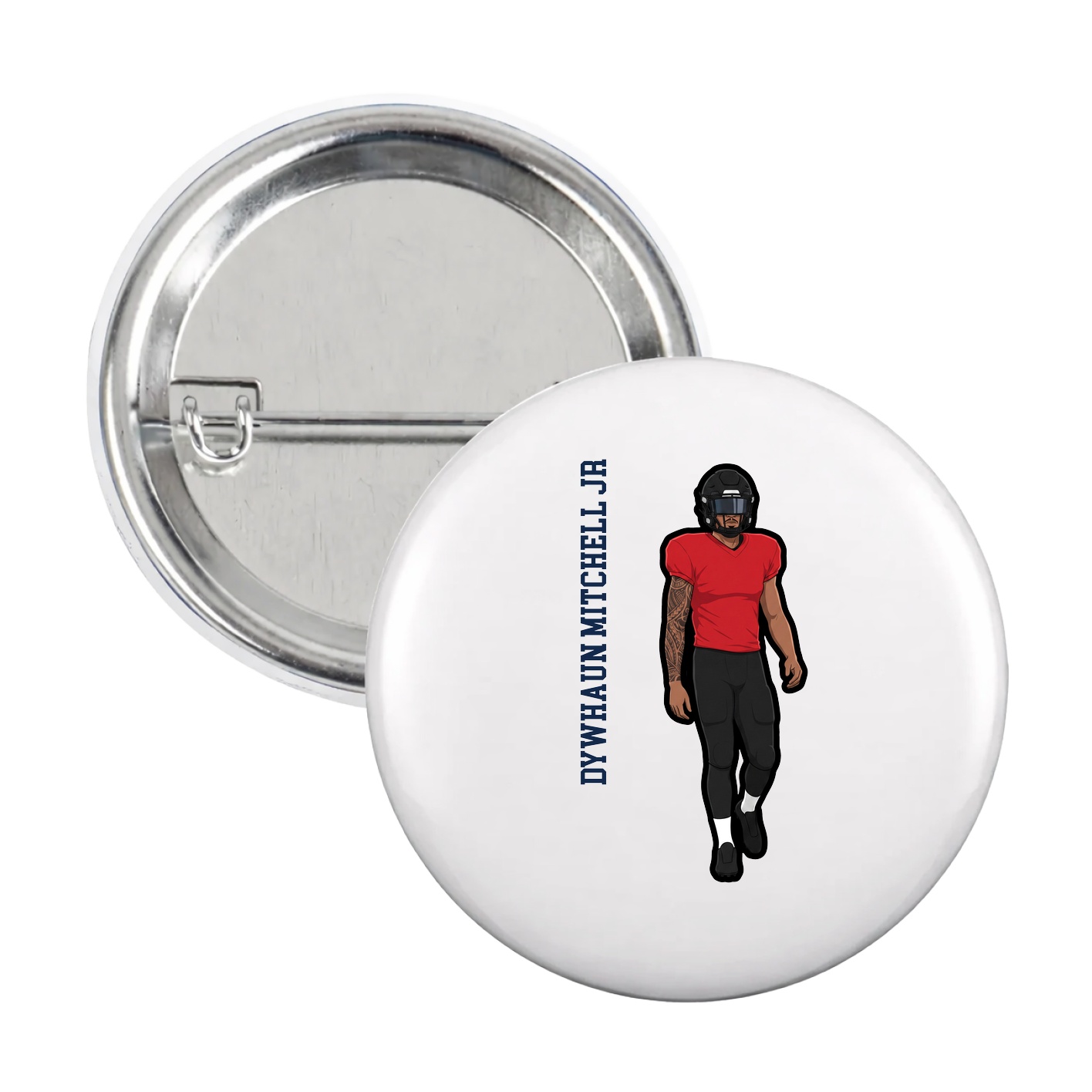 Game Day Button — Name Vertical in White