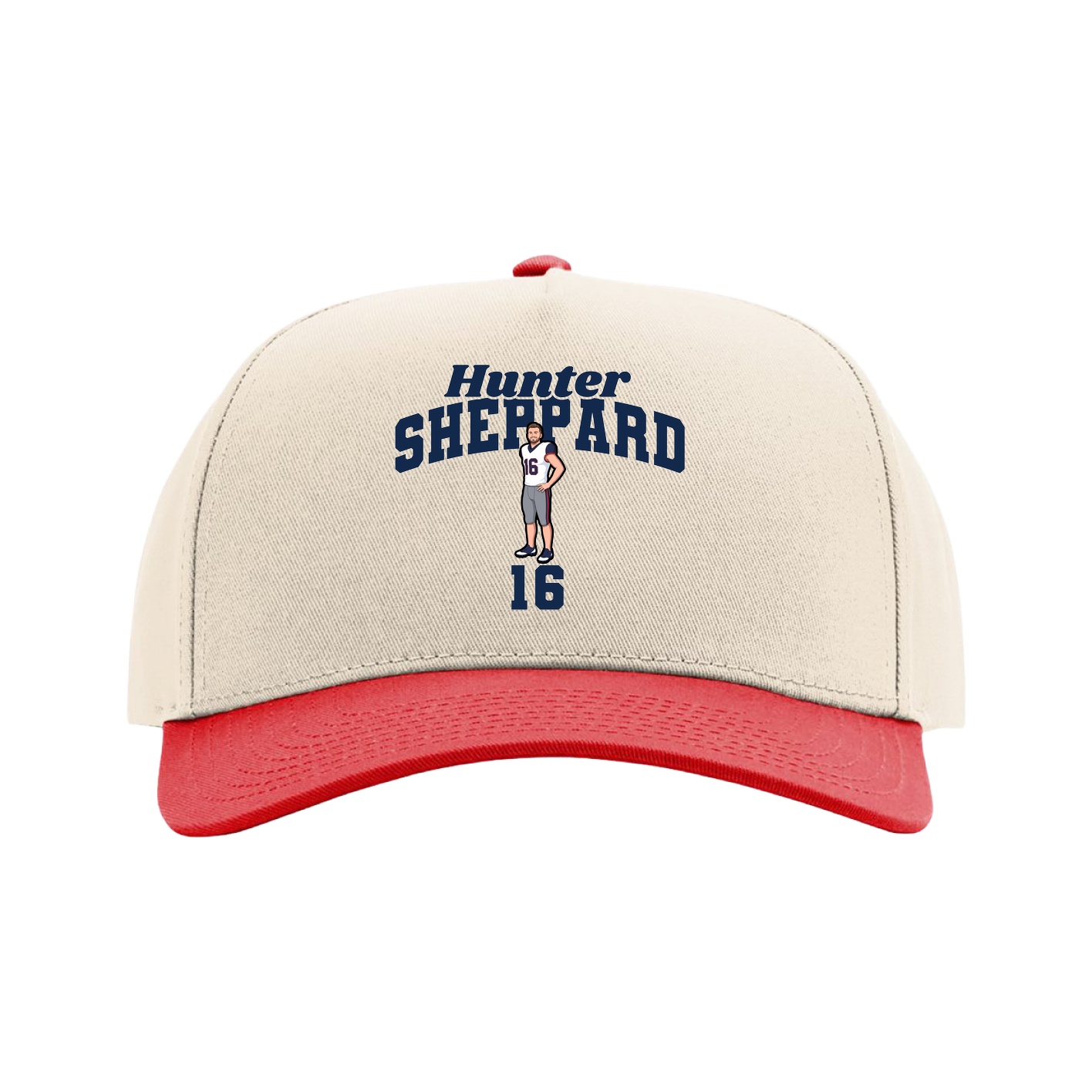 Full Fabric Five-Panel Champ Cap — Signature Arch in Cream/Red