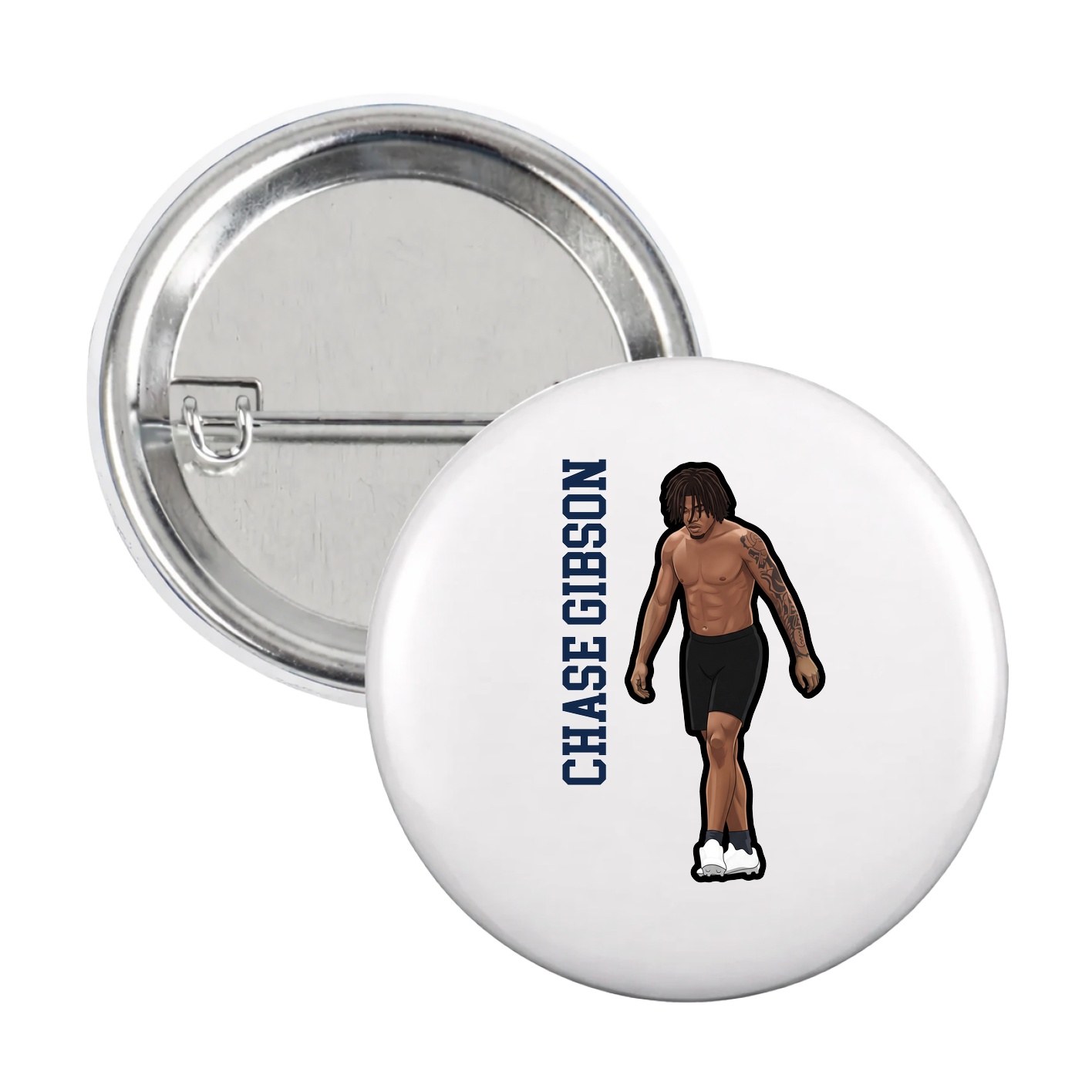 Game Day Button — Name Vertical in White