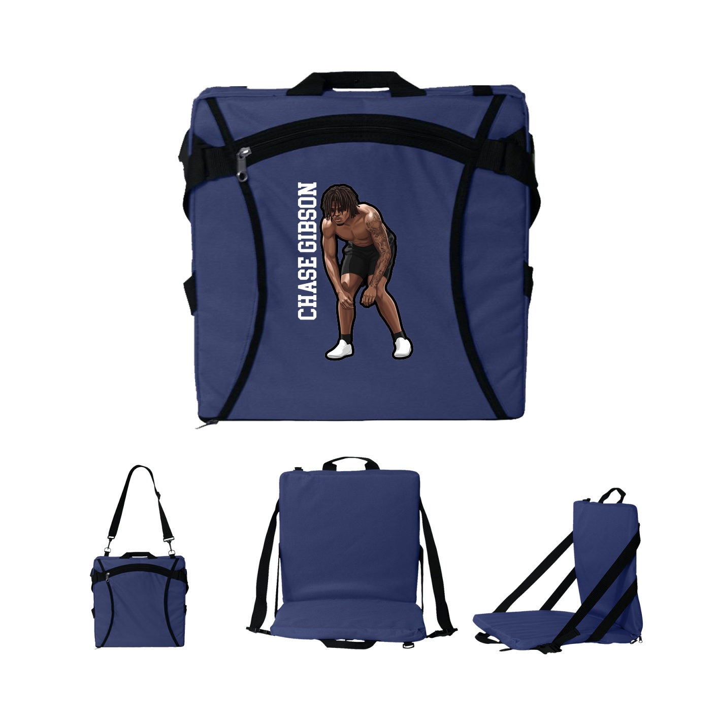 Folding Stadium Seat — Name Vertical in Navy