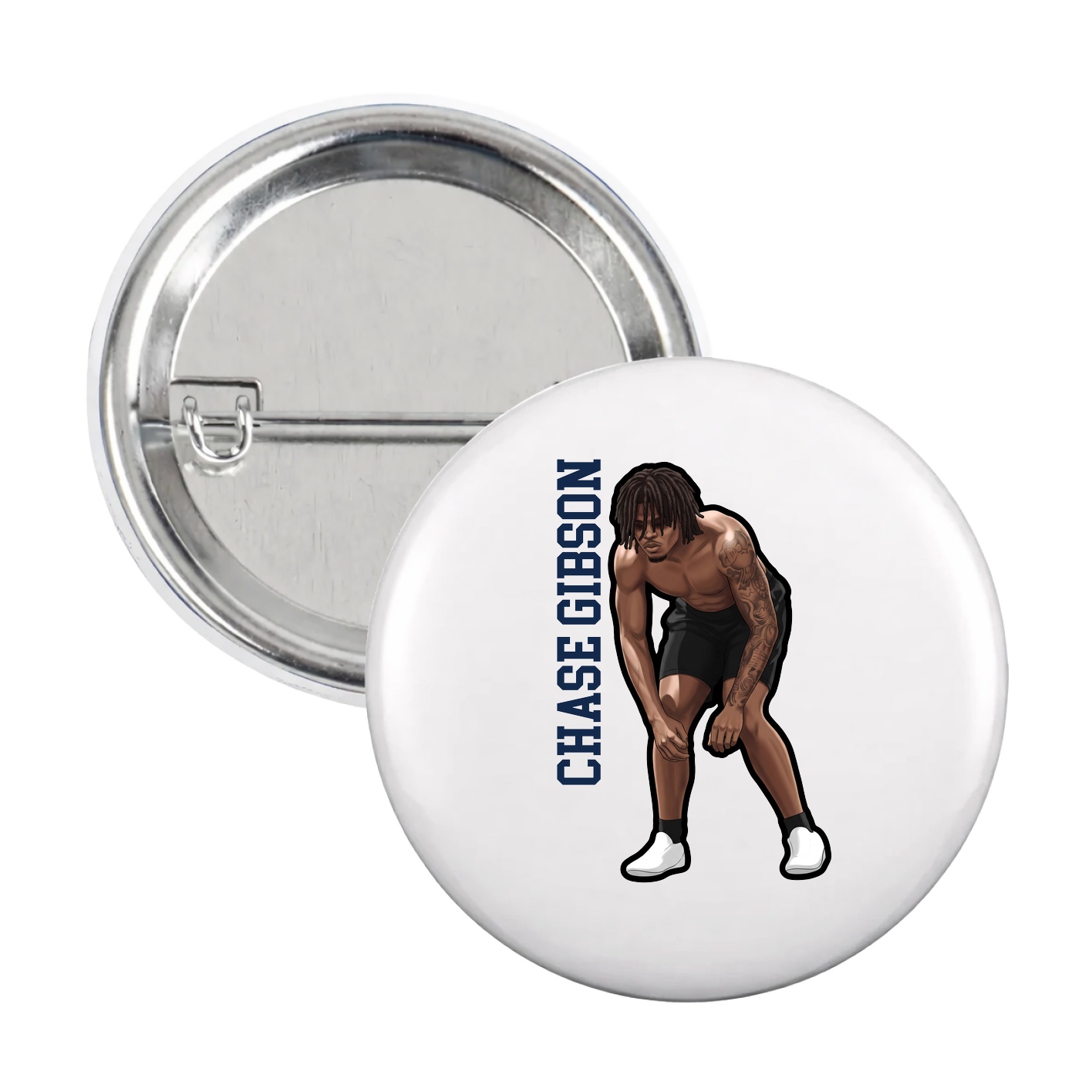 Game Day Button — Name Vertical in White