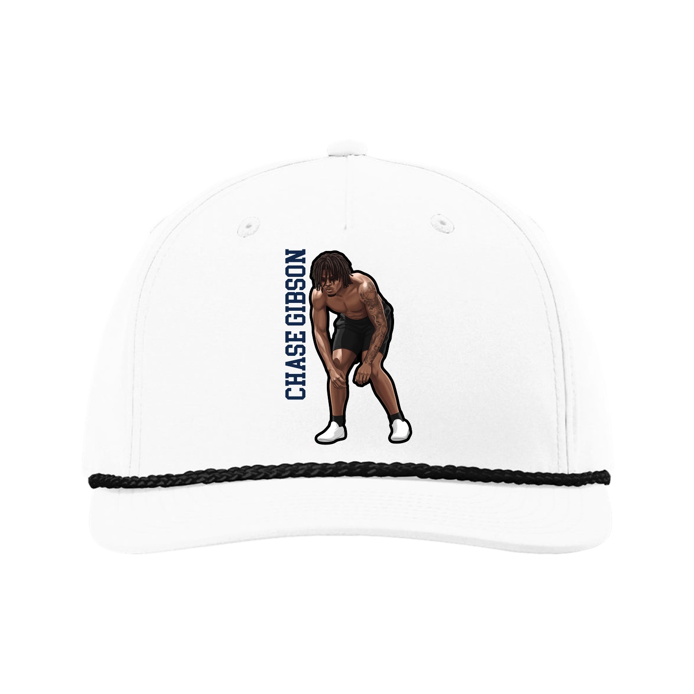 Five-Panel Classic Rope Cap — Name Vertical in White