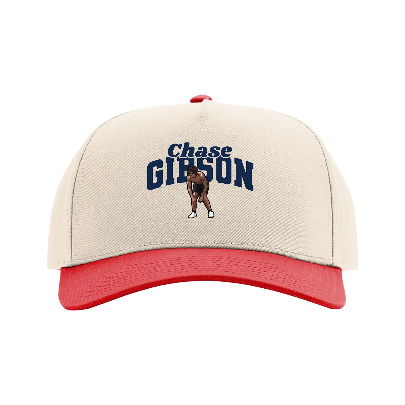 Full Fabric Five-Panel Champ Cap — Signature Arch in Cream/Red