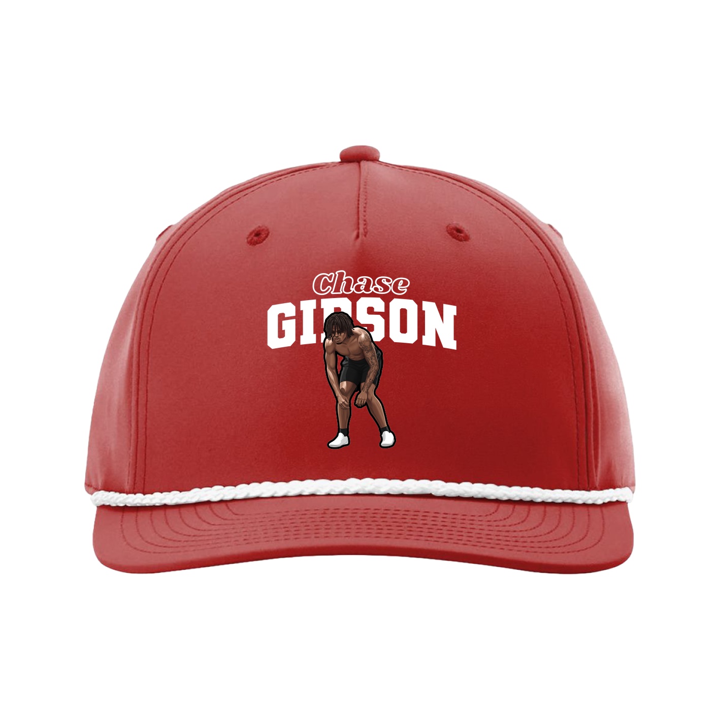 Five-Panel Classic Rope Cap — Name Arch in Red