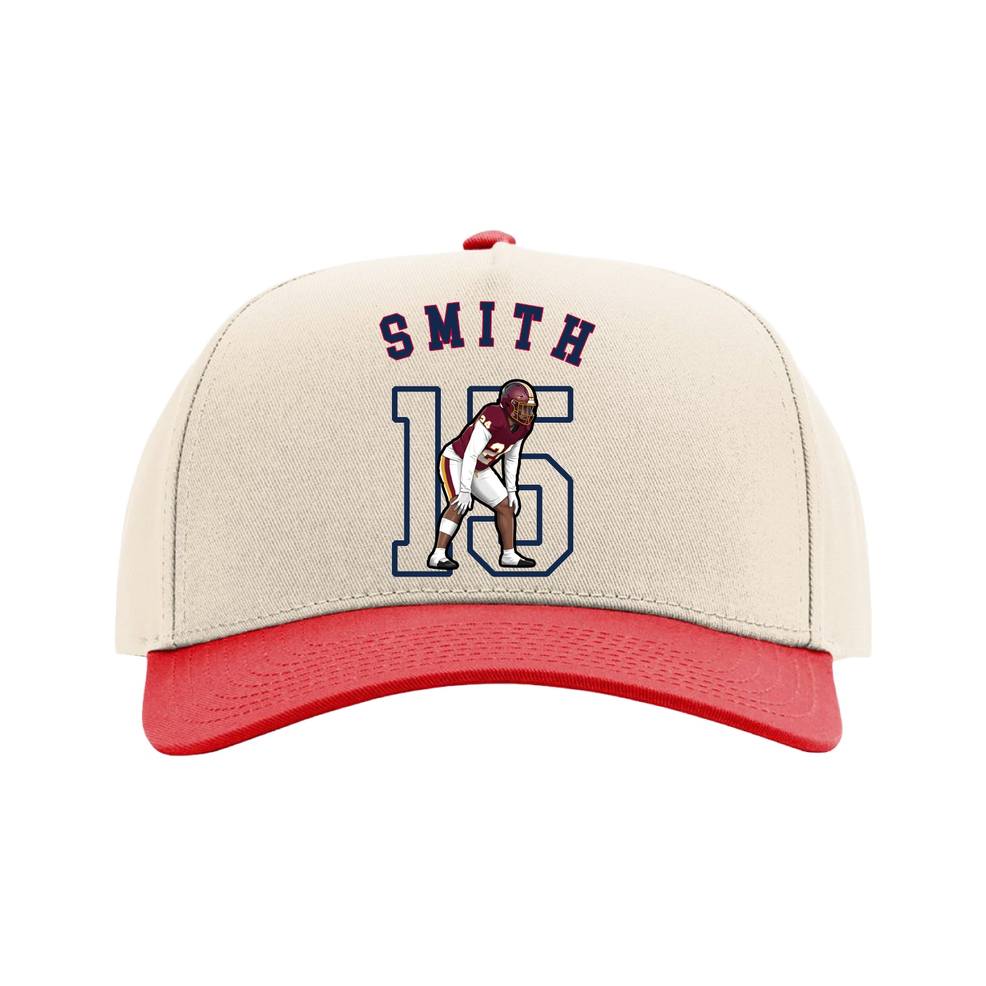 Full Fabric Five-Panel Champ Cap — Shirsey Arch in Cream/Red