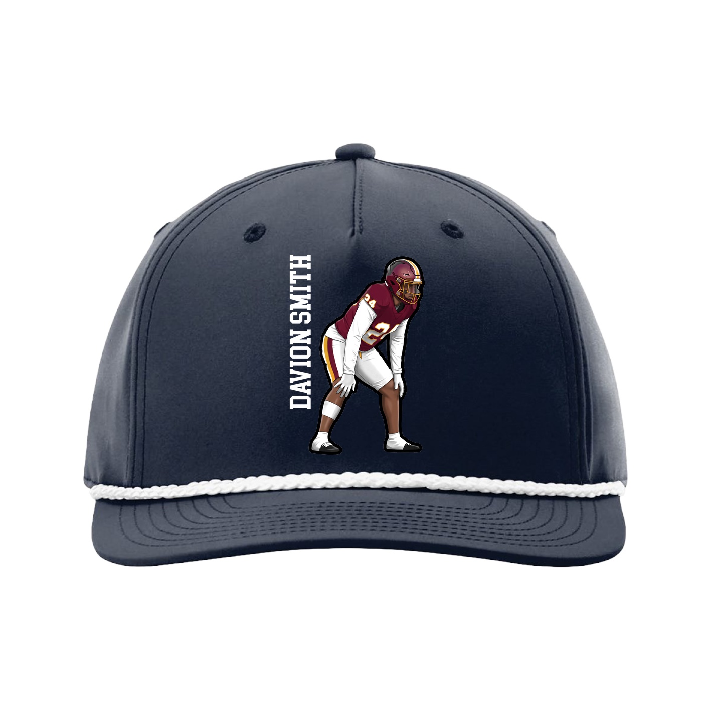 Five-Panel Classic Rope Cap — Name Vertical in Navy